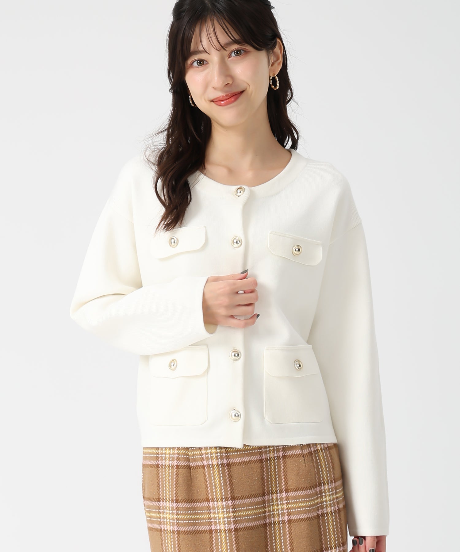 トランテアン ソン ドゥ モード 31 Sons de mode 2025秋冬新作 ダブルフラップニットジャケット TT538504 （OFF-WHITE） OFF-WHITE