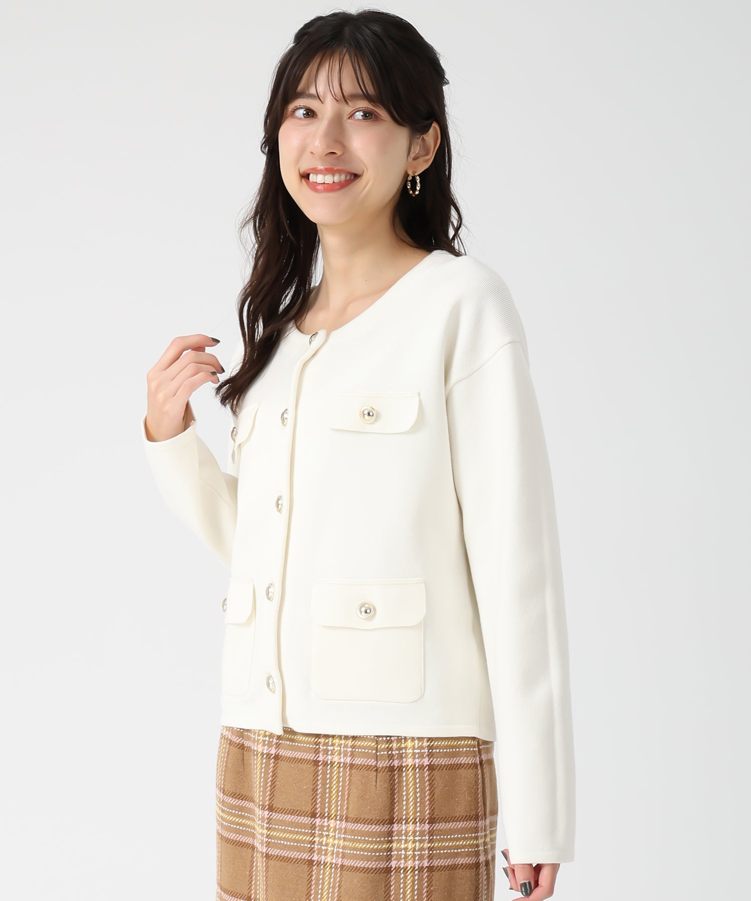 トランテアン ソン ドゥ モード 31 Sons de mode 2025秋冬新作 ダブルフラップニットジャケット TT538504 （OFF-WHITE） OFF-WHITE