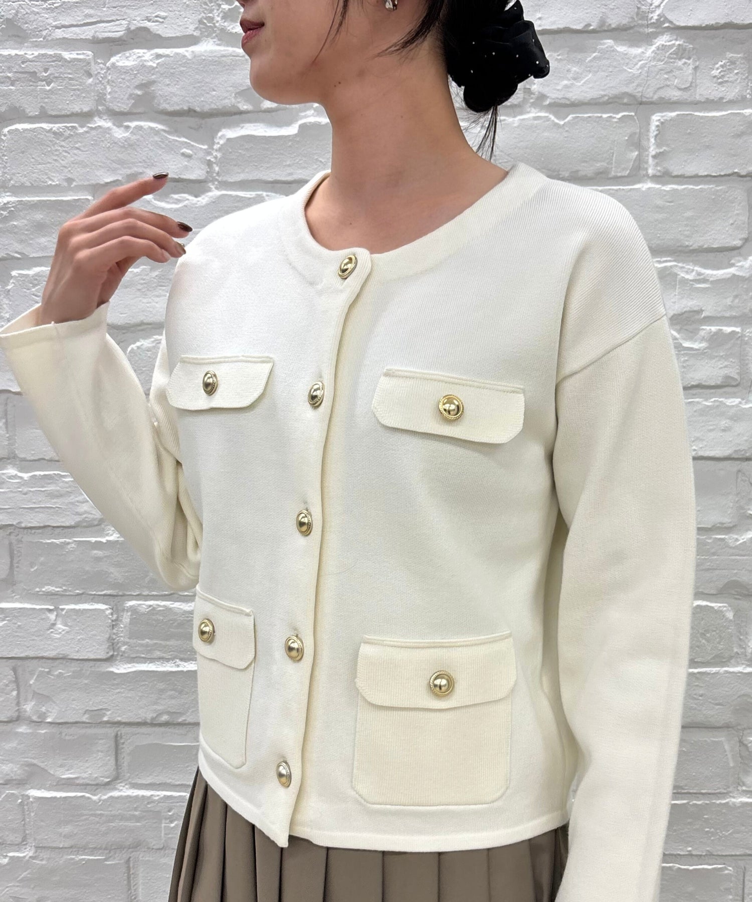 トランテアン ソン ドゥ モード 31 Sons de mode 2025秋冬新作 ダブルフラップニットジャケット TT538504 （OFF-WHITE） OFF-WHITE