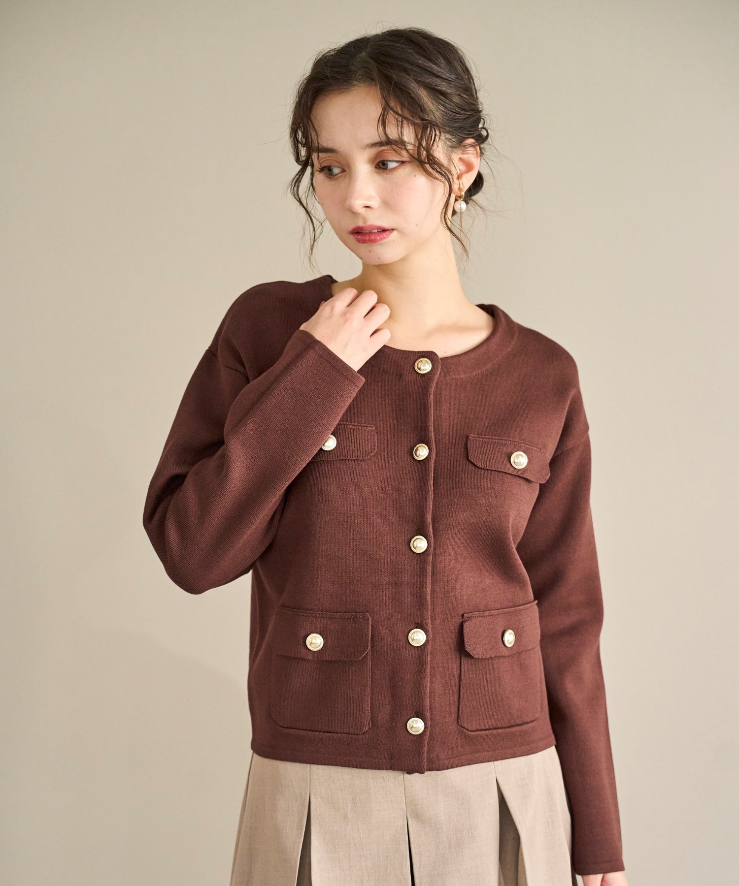 トランテアン ソン ドゥ モード 31 Sons de mode 2025秋冬新作 ダブルフラップニットジャケット TT538504 （BROWN） BROWN