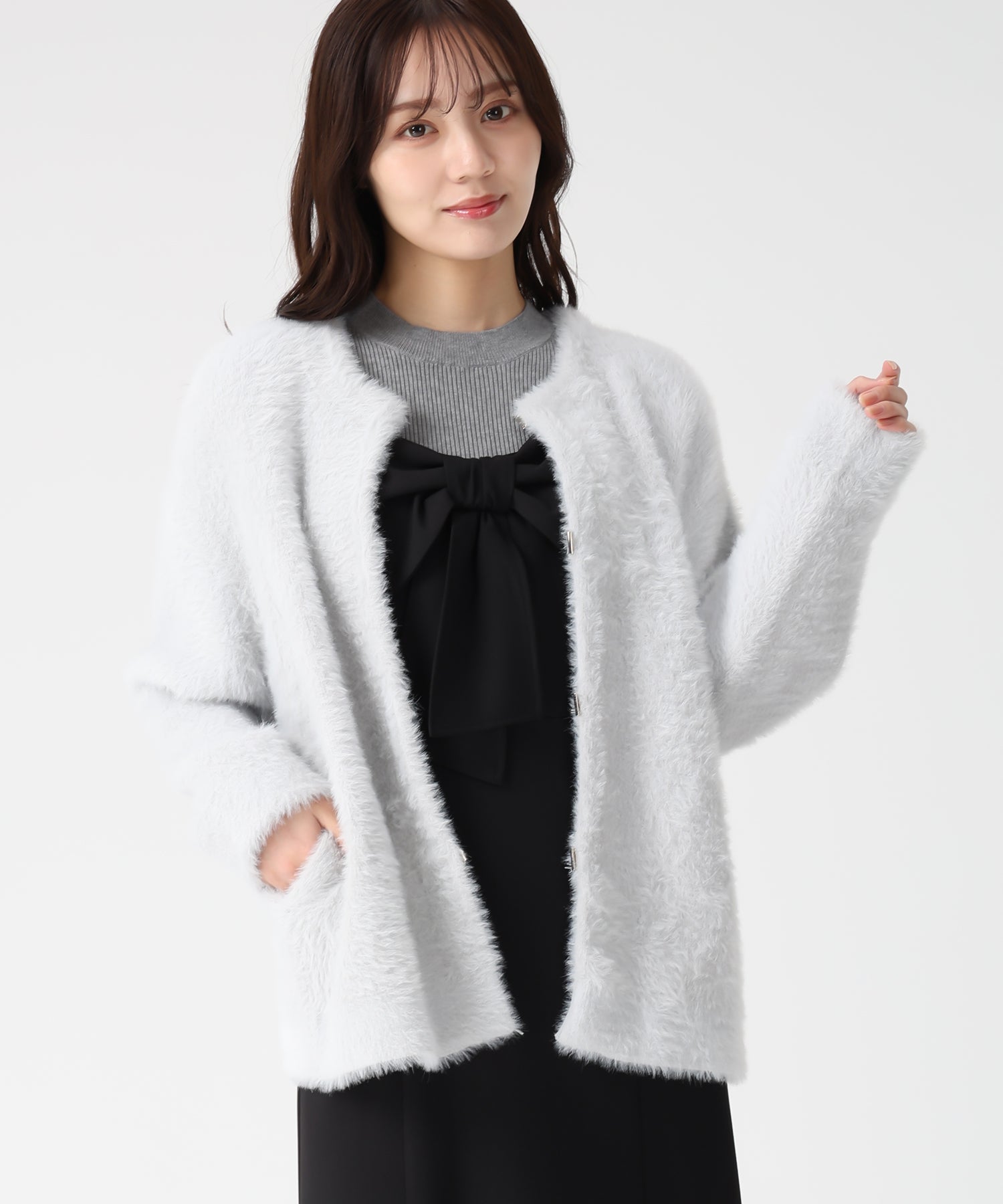 トランテアン ソン ドゥ モード 31 Sons de mode 2025秋冬新作 シャギーコーディガン TT538503 （GREY） GREY