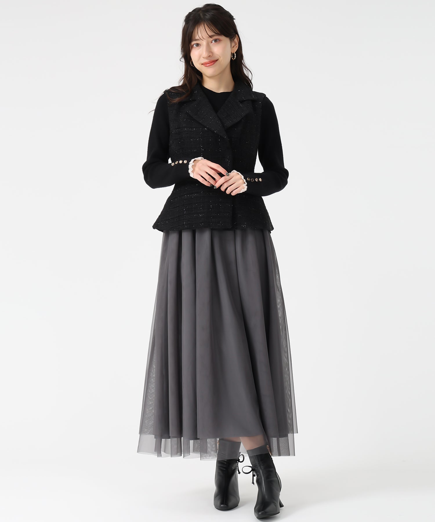 トランテアン ソン ドゥ モード 31 Sons de mode 2025秋冬新作 ツイードジレワンピース TT537412 （BLACK） BLACK