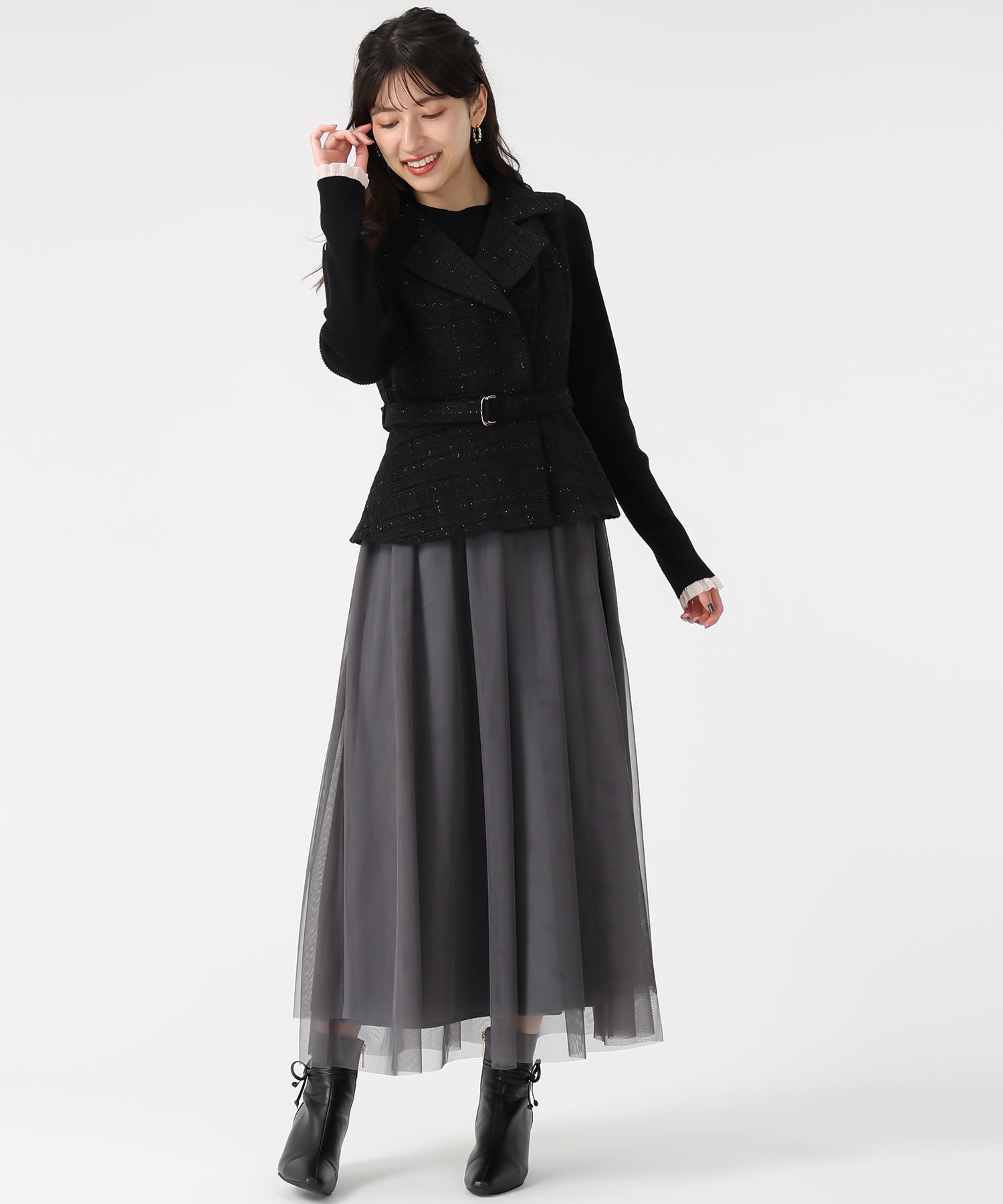 トランテアン ソン ドゥ モード 31 Sons de mode 2025秋冬新作 ツイードジレワンピース TT537412 （BLACK） BLACK