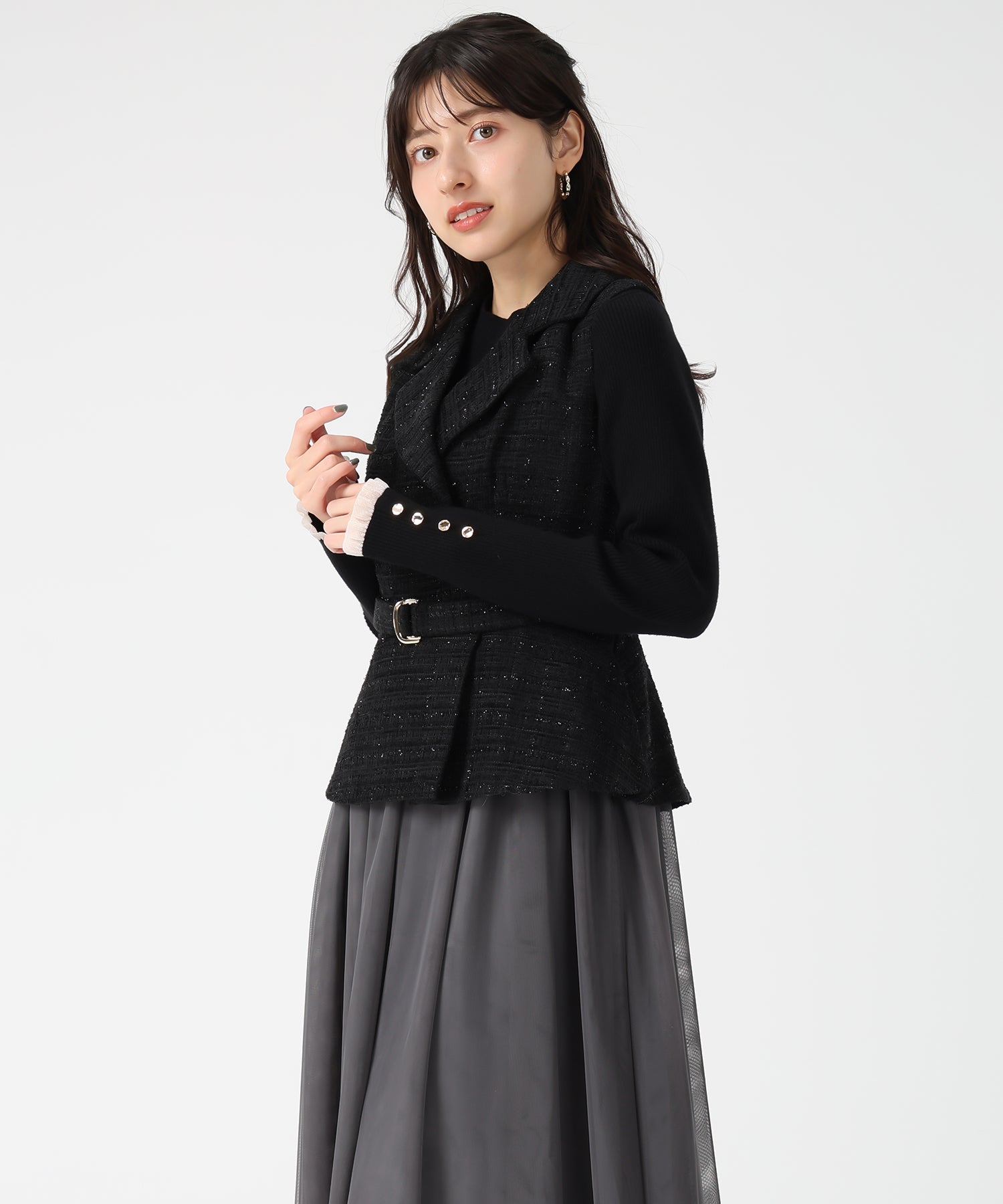 トランテアン ソン ドゥ モード 31 Sons de mode 2025秋冬新作 ツイードジレワンピース TT537412 （BLACK） BLACK