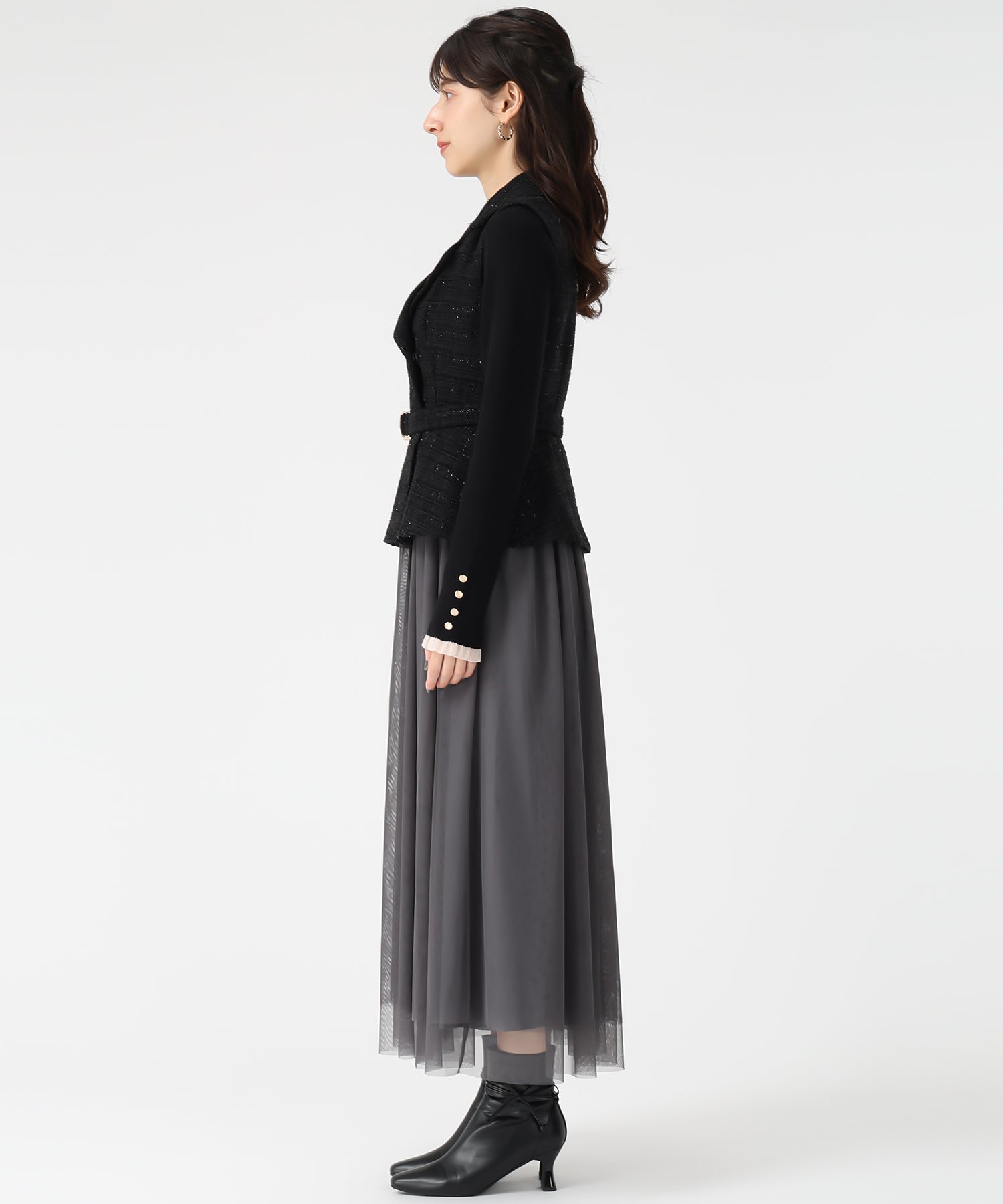 トランテアン ソン ドゥ モード 31 Sons de mode 2025秋冬新作 ツイードジレワンピース TT537412 （BLACK） BLACK