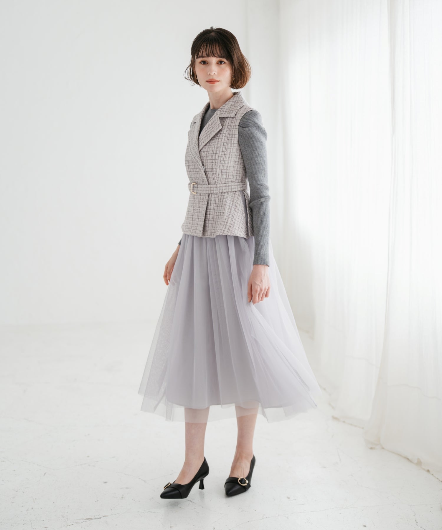 トランテアン ソン ドゥ モード 31 Sons de mode 2025秋冬新作 ツイードジレワンピース TT537412 （GREY） GREY