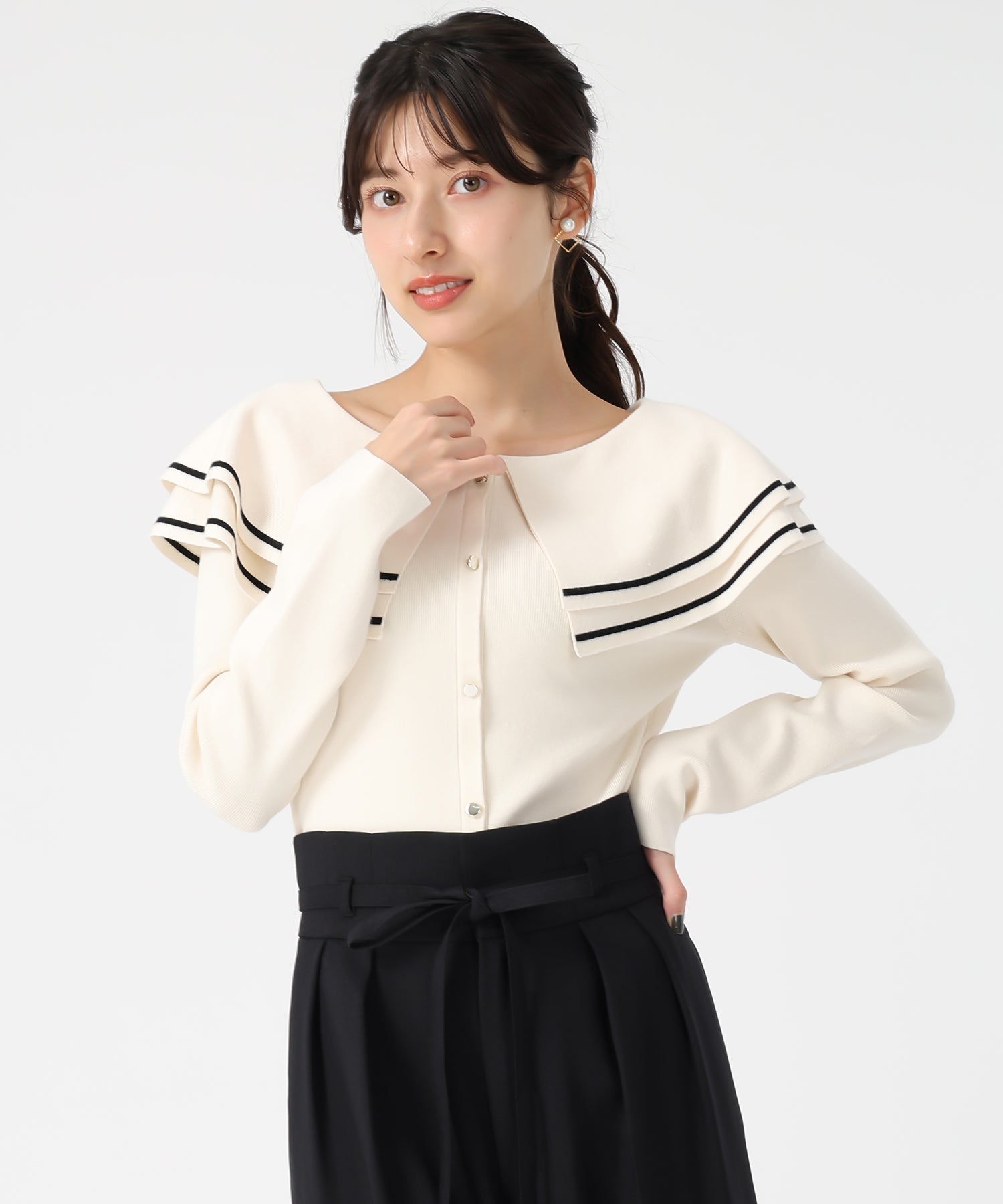 トランテアン ソン ドゥ モード 31 Sons de mode 2033秋冬新作 ビッグカラー配色ニット TT538313 （OFF-WHITE） OFF-WHITE