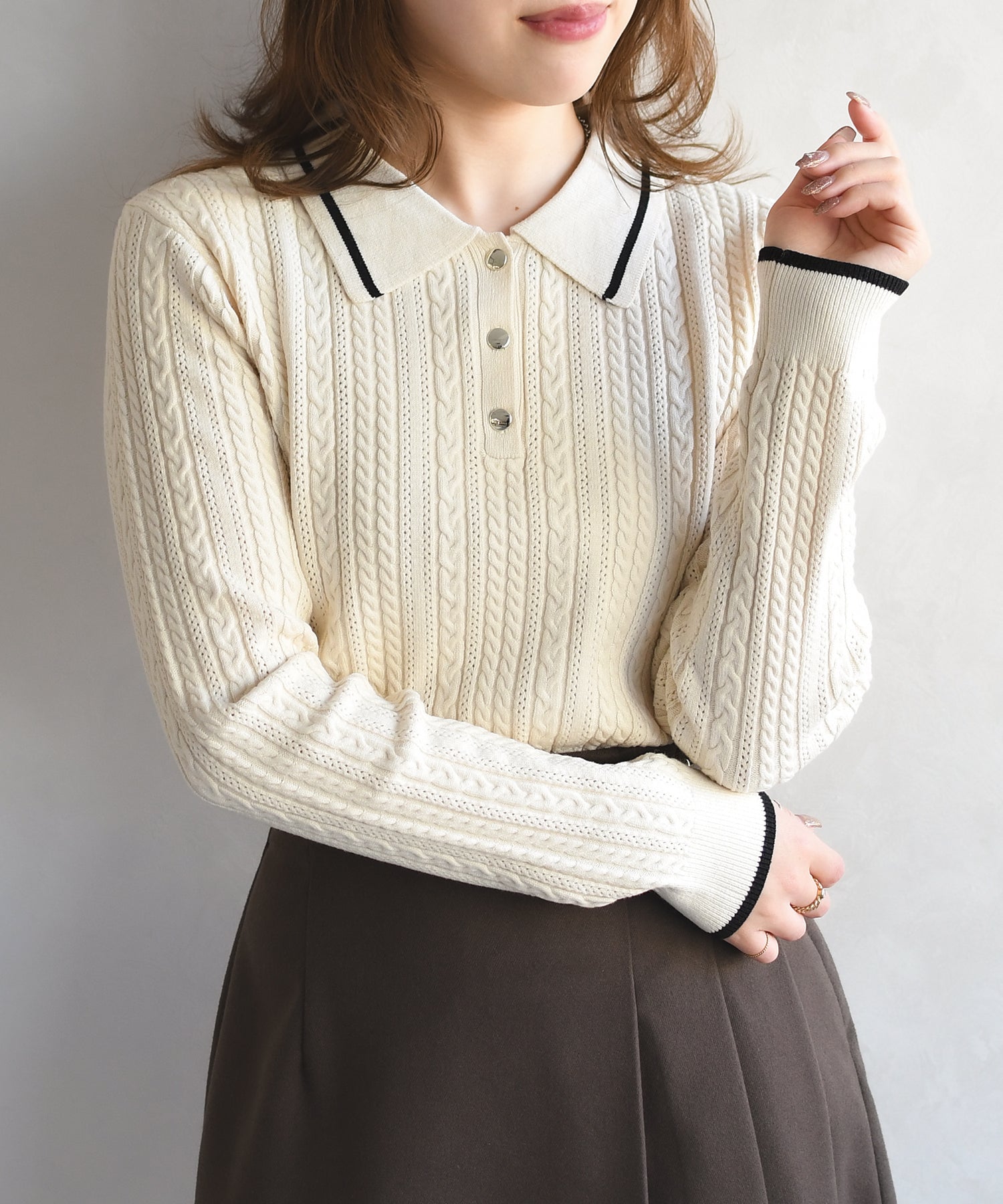 トランテアン ソン ドゥ モード 31 Sons de mode 2032秋冬新作 ケーブルポロニット TT538312 （IVORY） IVORY