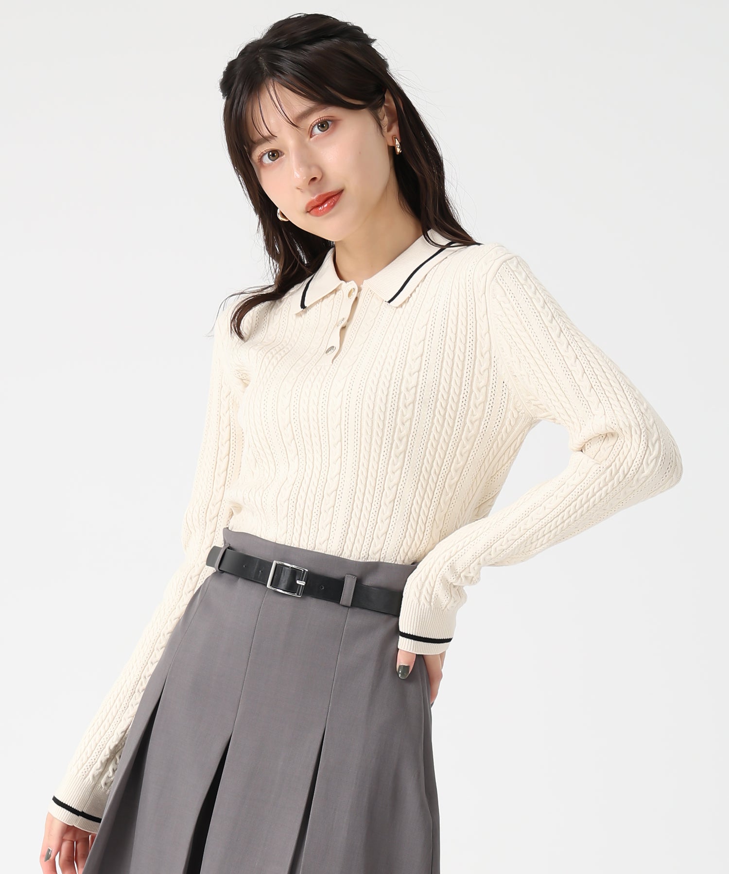 トランテアン ソン ドゥ モード 31 Sons de mode 2032秋冬新作 ケーブルポロニット TT538312 （IVORY） IVORY