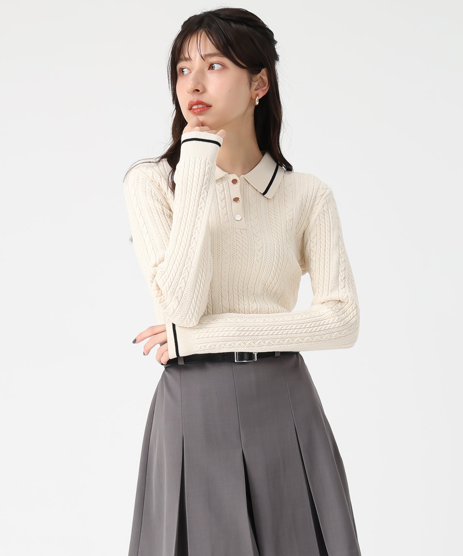 トランテアン ソン ドゥ モード 31 Sons de mode 2032秋冬新作 ケーブルポロニット TT538312 （IVORY） IVORY