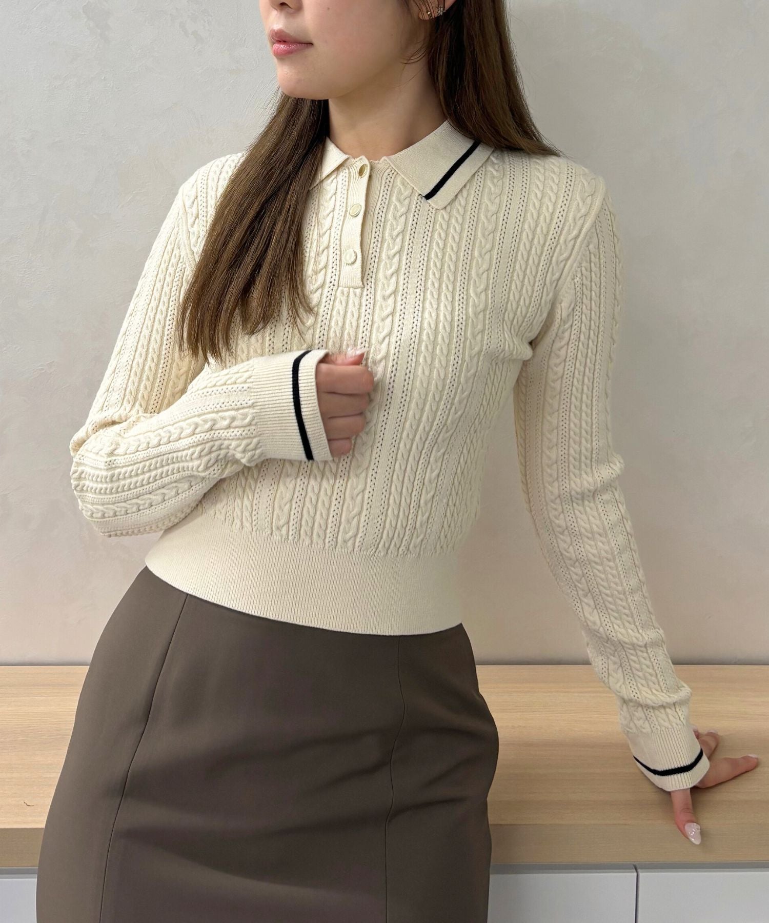 トランテアン ソン ドゥ モード 31 Sons de mode 2032秋冬新作 ケーブルポロニット TT538312 （IVORY） IVORY