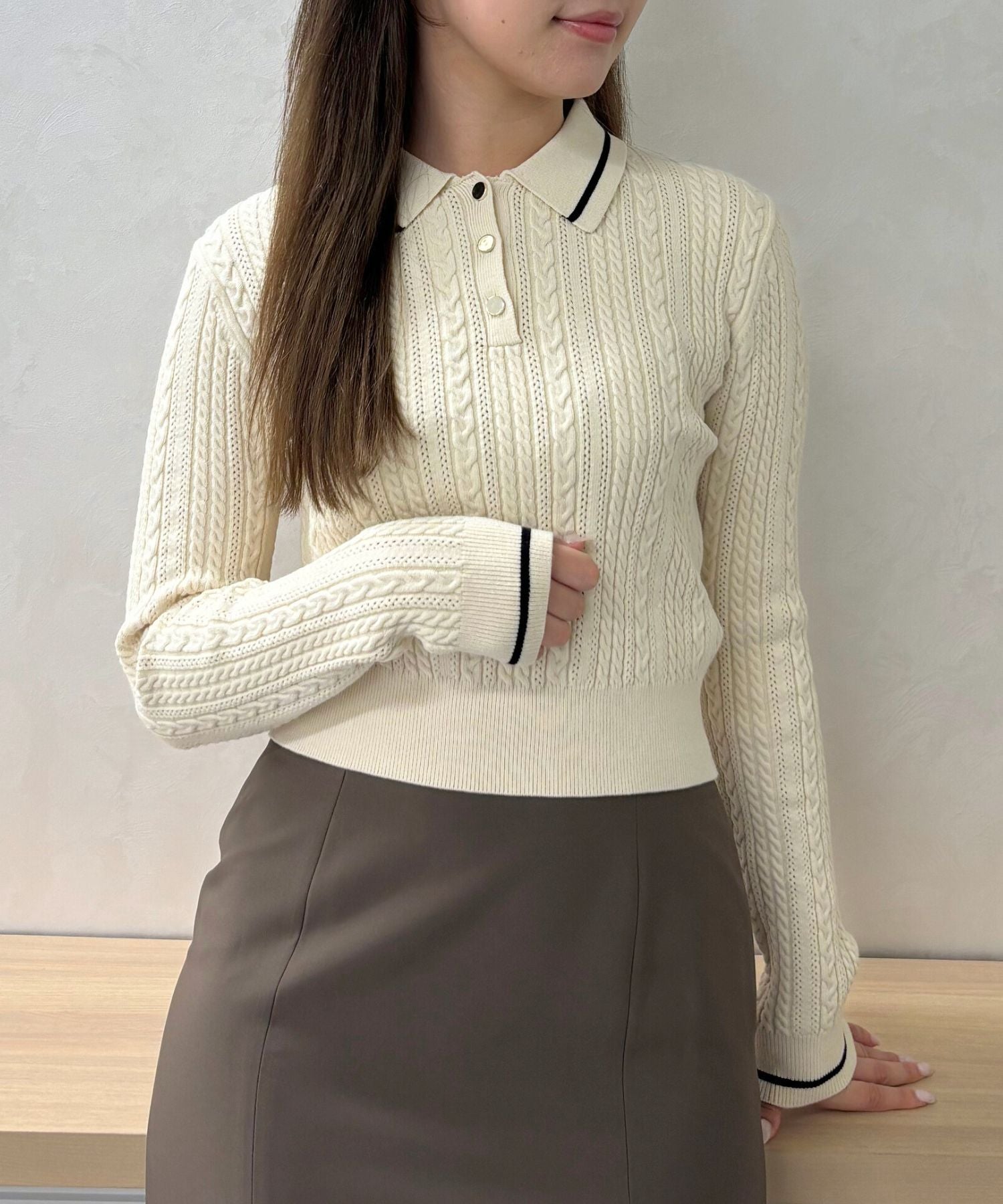 トランテアン ソン ドゥ モード 31 Sons de mode 2032秋冬新作 ケーブルポロニット TT538312 （IVORY） IVORY