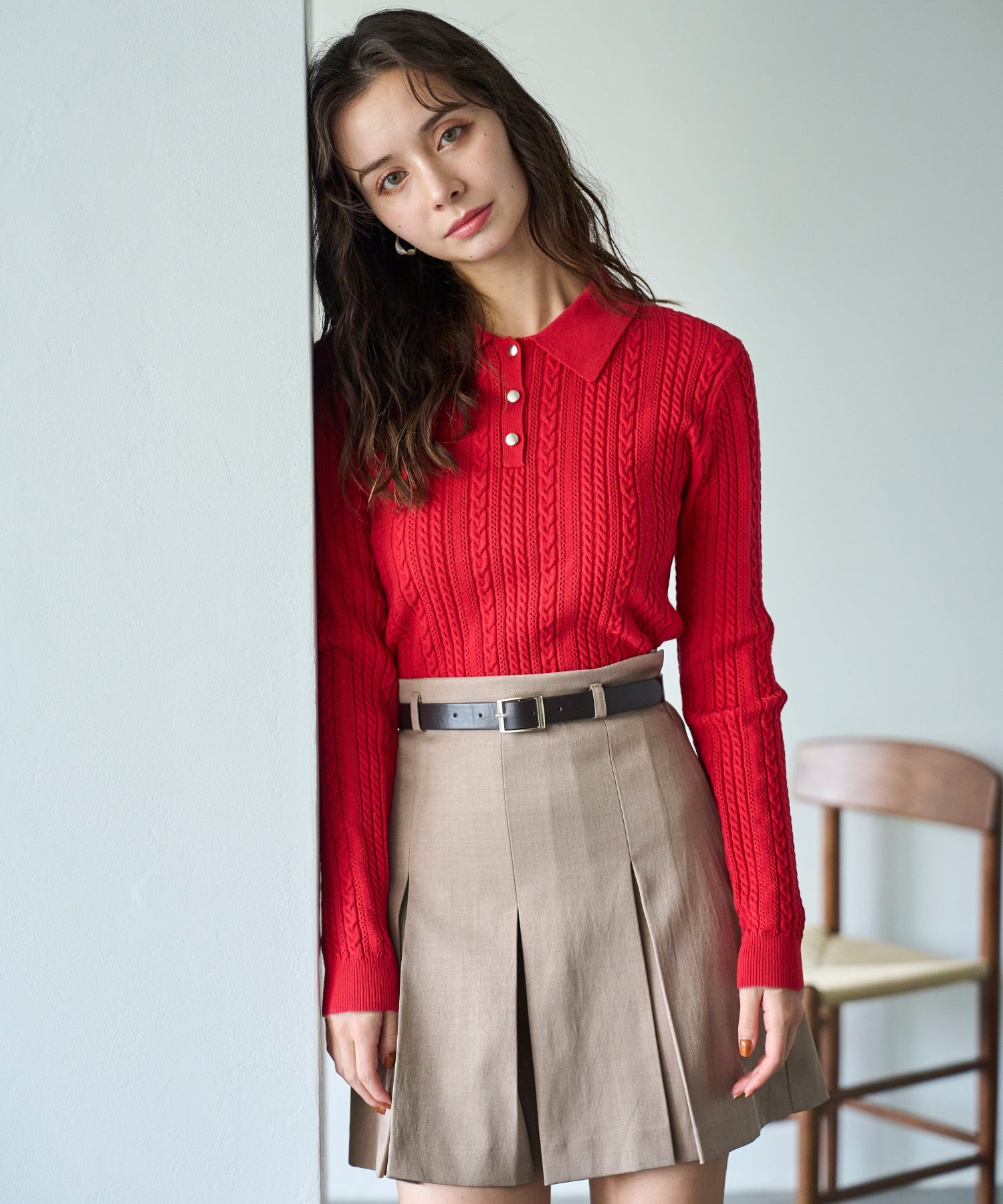 トランテアン ソン ドゥ モード 31 Sons de mode 2032秋冬新作 ケーブルポロニット TT538312 （RED） RED