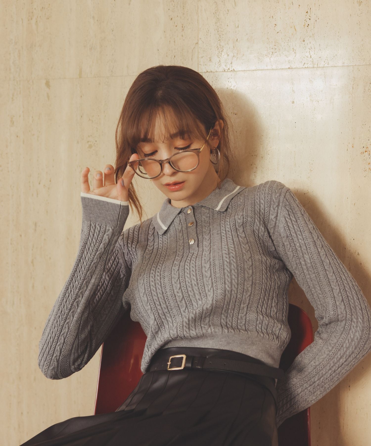 トランテアン ソン ドゥ モード 31 Sons de mode 2032秋冬新作 ケーブルポロニット TT538312 （GREY） GREY