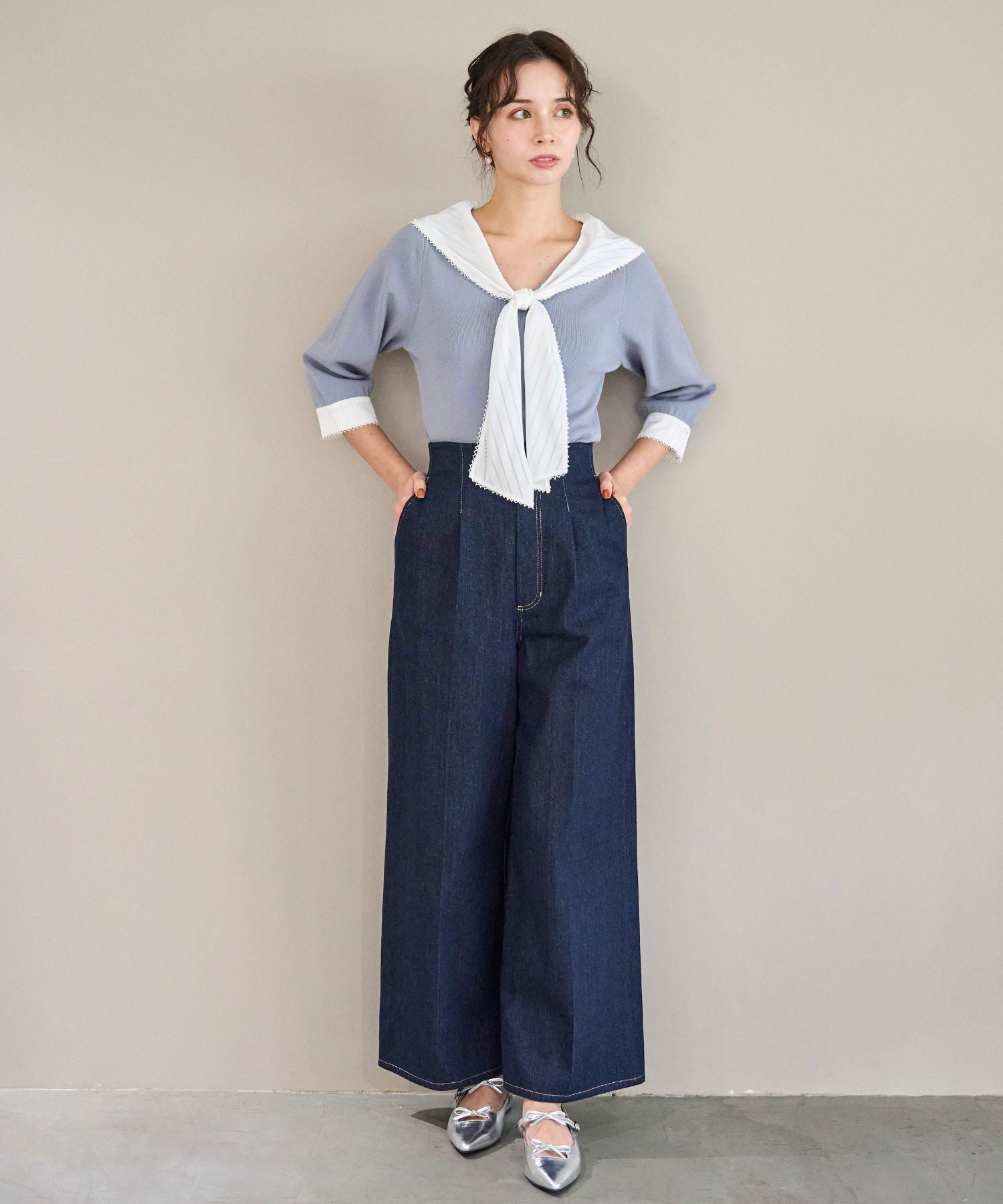 トランテアン ソン ドゥ モード 31 Sons de mode 2025秋冬新作 カフス付ニット TT538310 （BLUE） BLUE