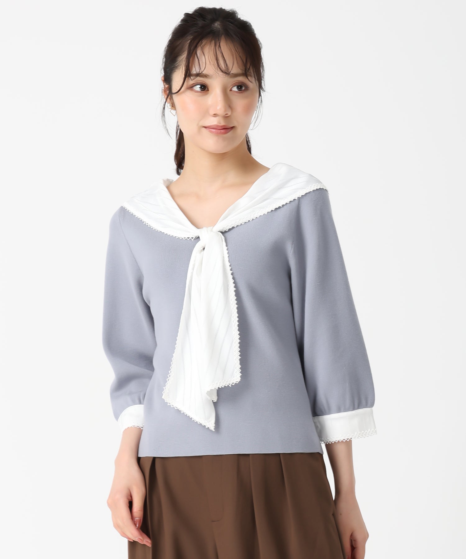 トランテアン ソン ドゥ モード 31 Sons de mode 2025秋冬新作 カフス付ニット TT538310 （BLUE） BLUE