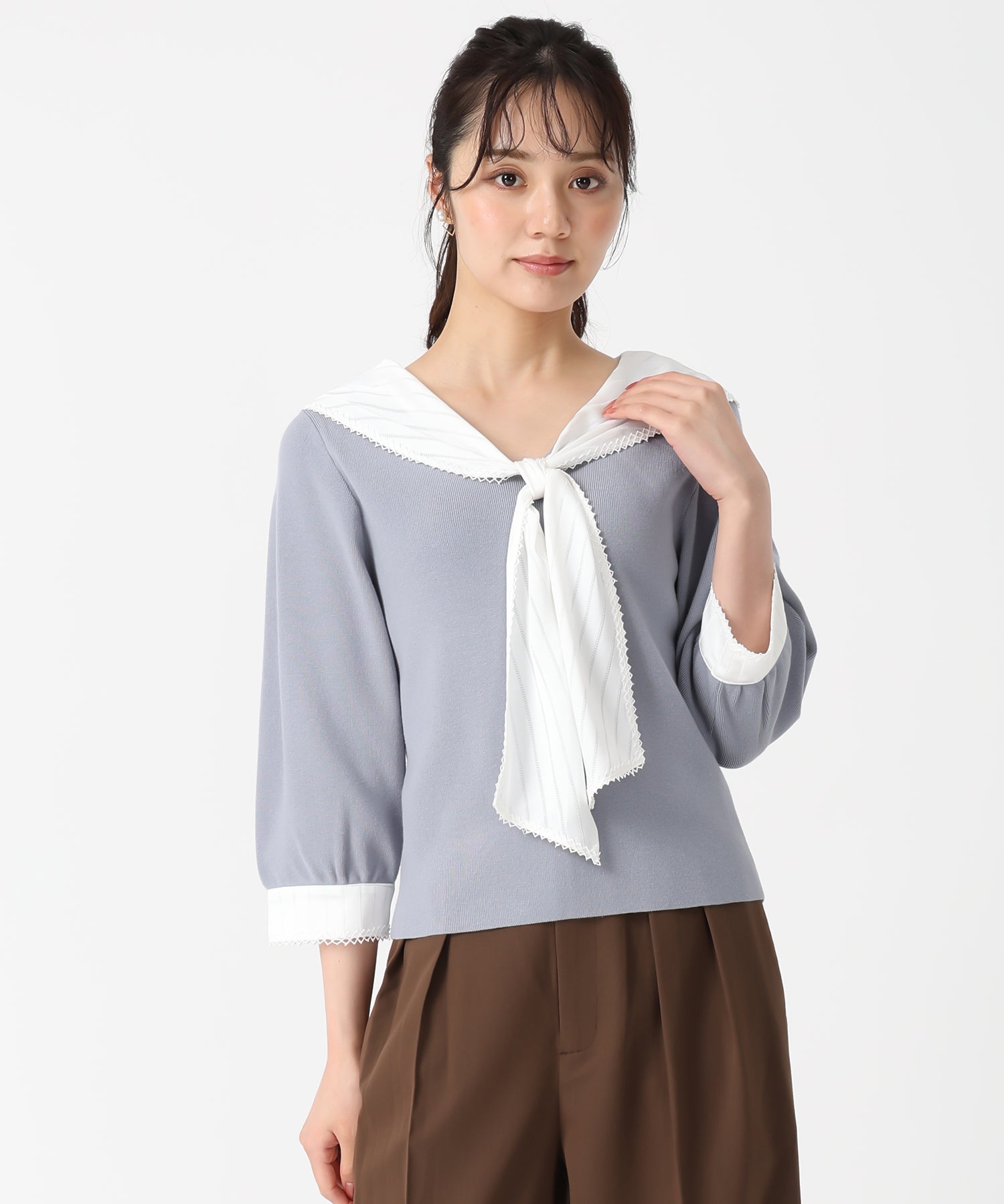 トランテアン ソン ドゥ モード 31 Sons de mode 2025秋冬新作 カフス付ニット TT538310 （BLUE） BLUE