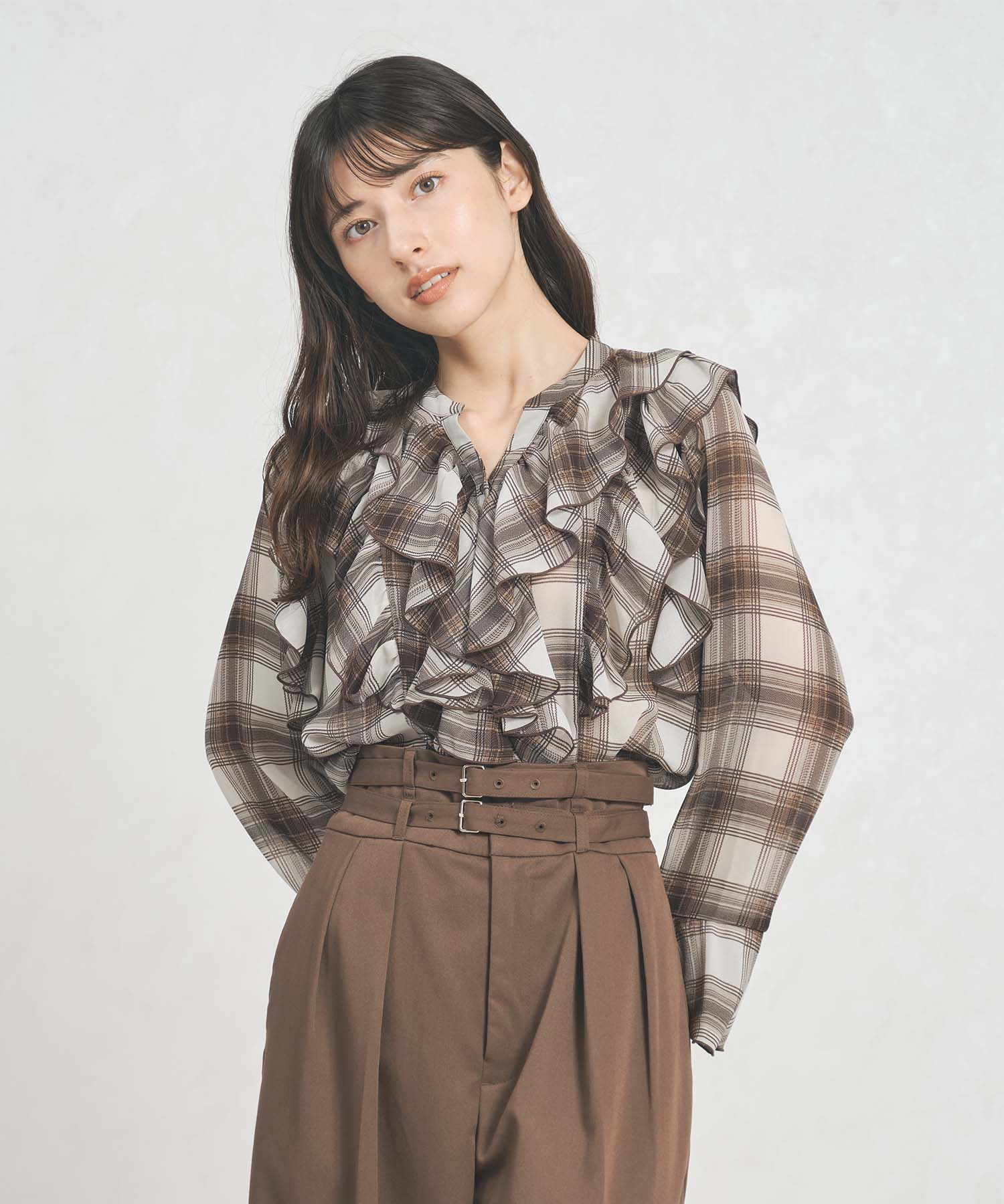 トランテアン ソン ドゥ モード 31 Sons de mode WEB限定 フリルチェックブラウス TT558103 （BROWN） BROWN