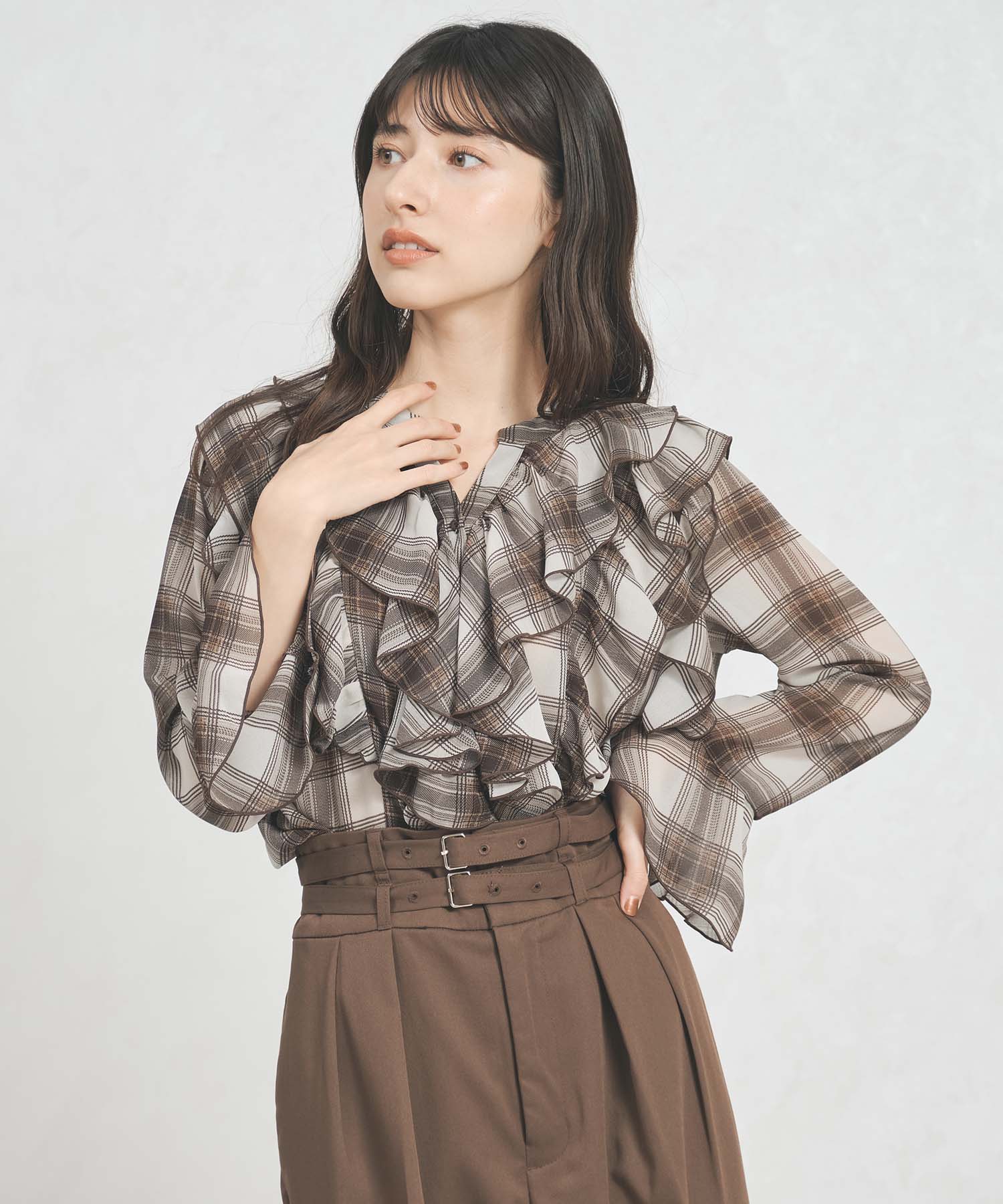 トランテアン ソン ドゥ モード 31 Sons de mode WEB限定 フリルチェックブラウス TT558103 （BROWN） BROWN