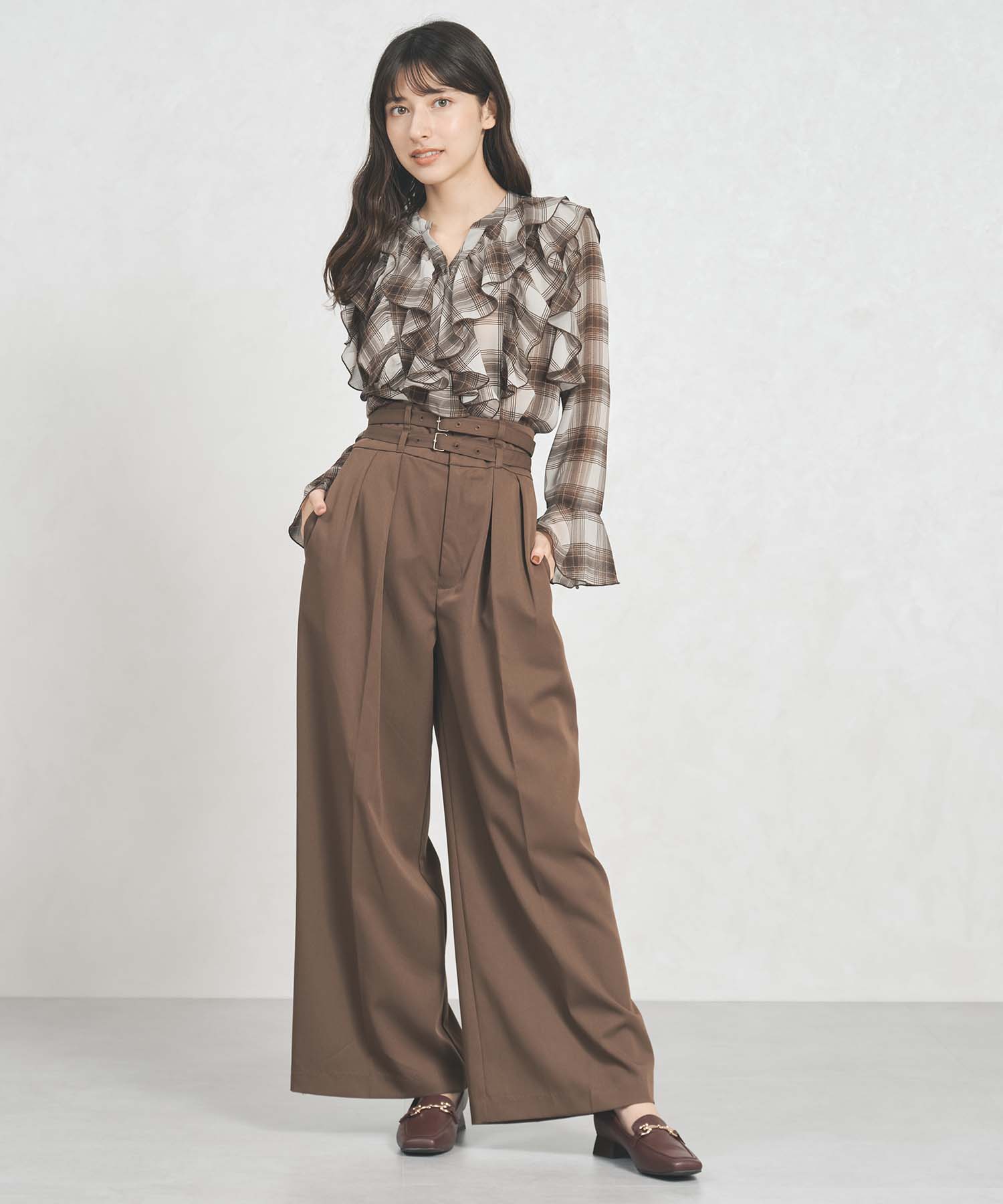 トランテアン ソン ドゥ モード 31 Sons de mode WEB限定 フリルチェックブラウス TT558103 （BROWN） BROWN