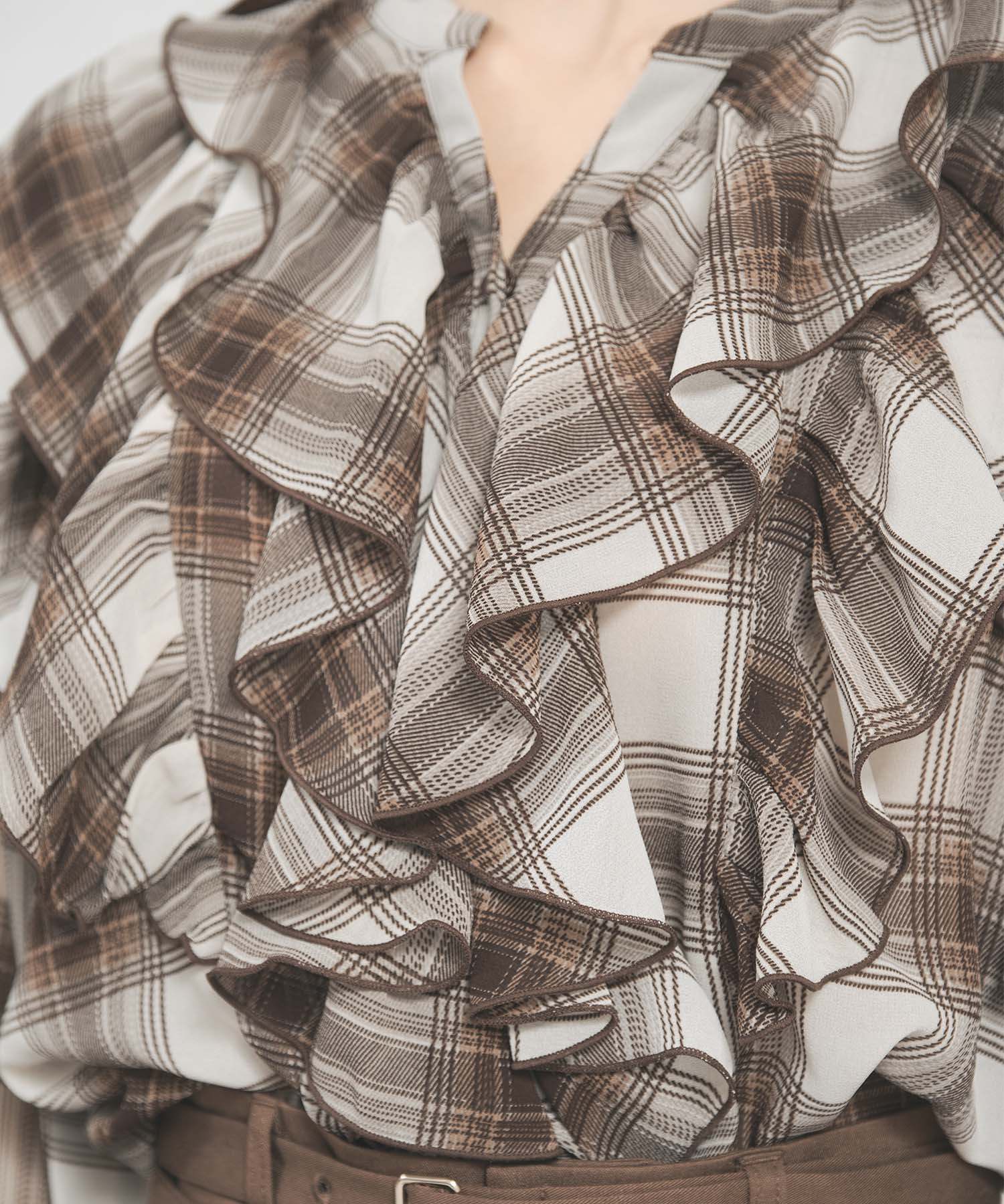 トランテアン ソン ドゥ モード 31 Sons de mode WEB限定 フリルチェックブラウス TT558103 （BROWN） BROWN