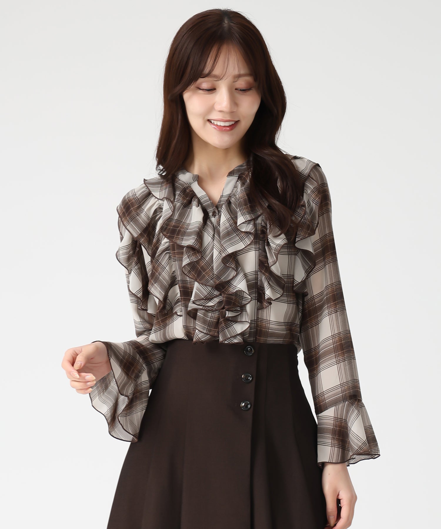 トランテアン ソン ドゥ モード 31 Sons de mode WEB限定 フリルチェックブラウス TT558103 （BROWN） BROWN