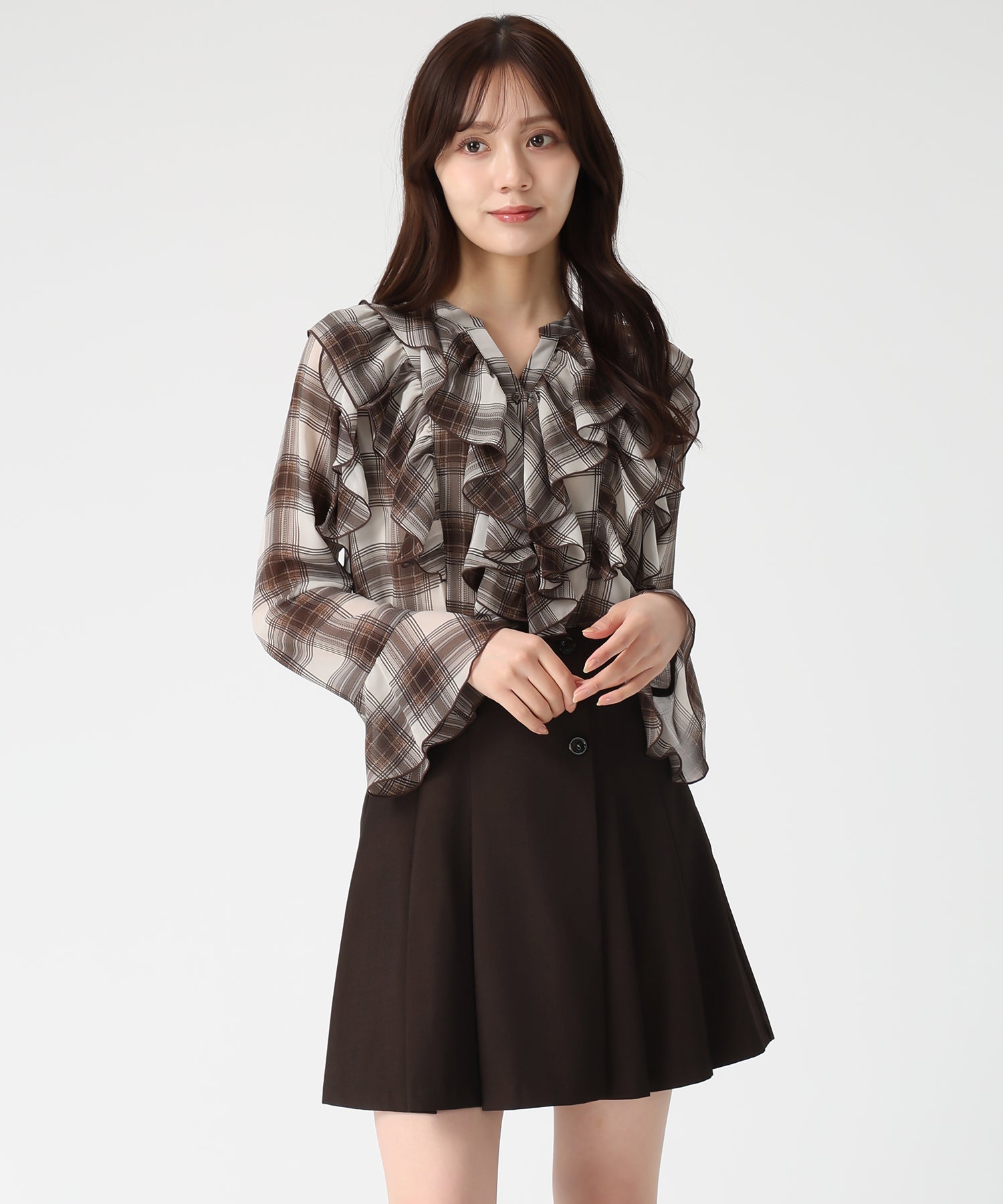 トランテアン ソン ドゥ モード 31 Sons de mode WEB限定 フリルチェックブラウス TT558103 （BROWN） BROWN