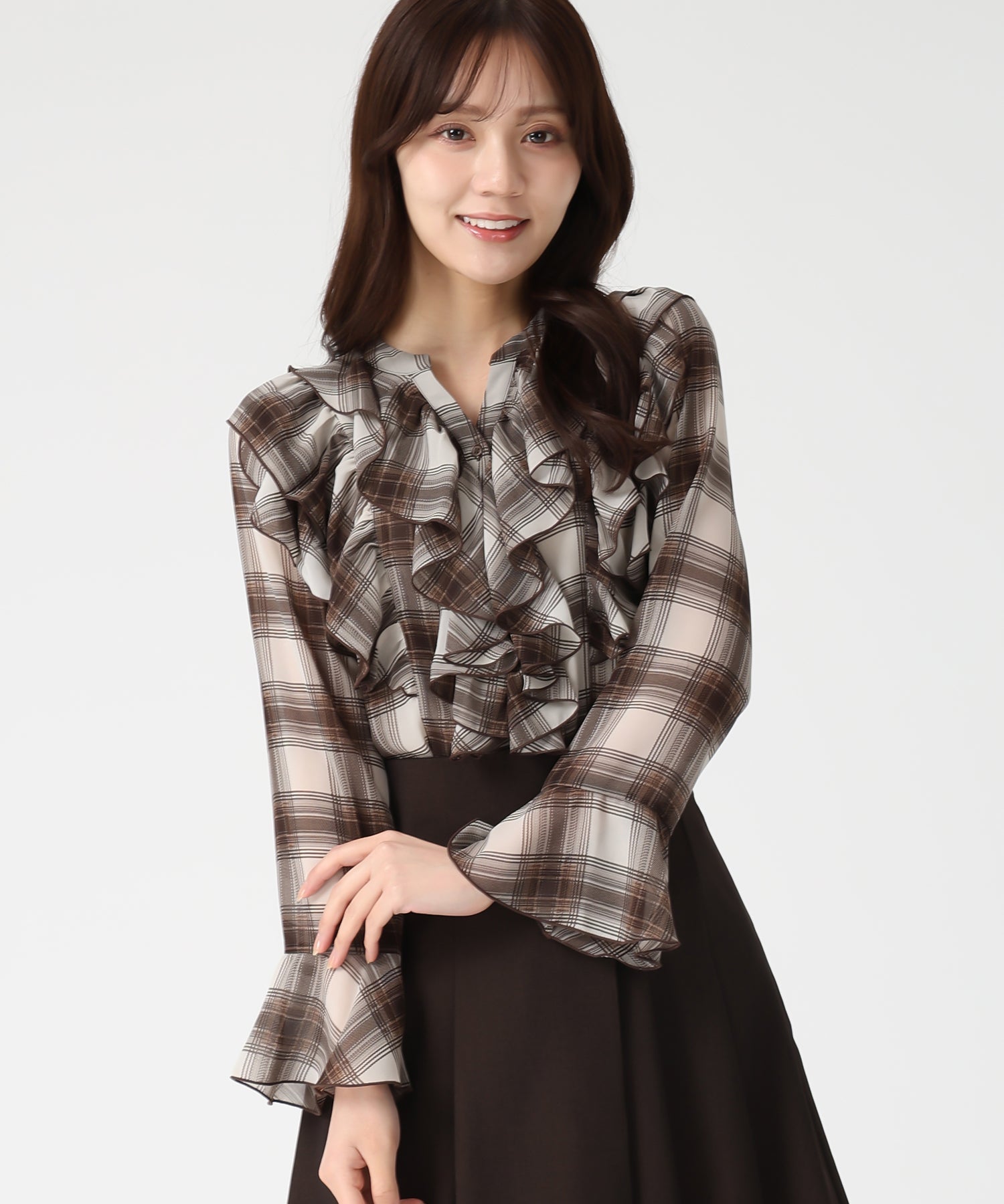 トランテアン ソン ドゥ モード 31 Sons de mode WEB限定 フリルチェックブラウス TT558103 （BROWN） BROWN