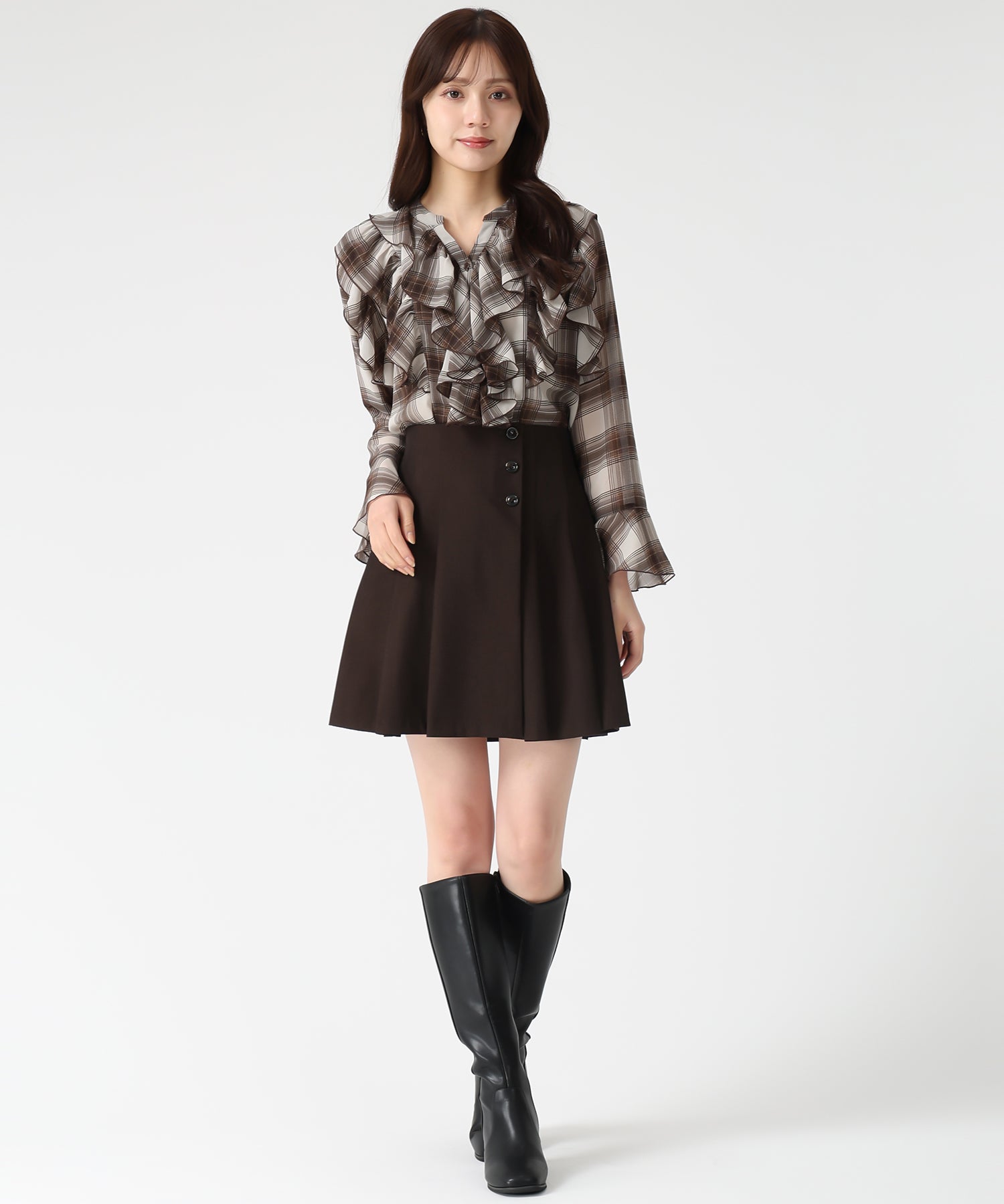 トランテアン ソン ドゥ モード 31 Sons de mode WEB限定 フリルチェックブラウス TT558103 （BROWN） BROWN