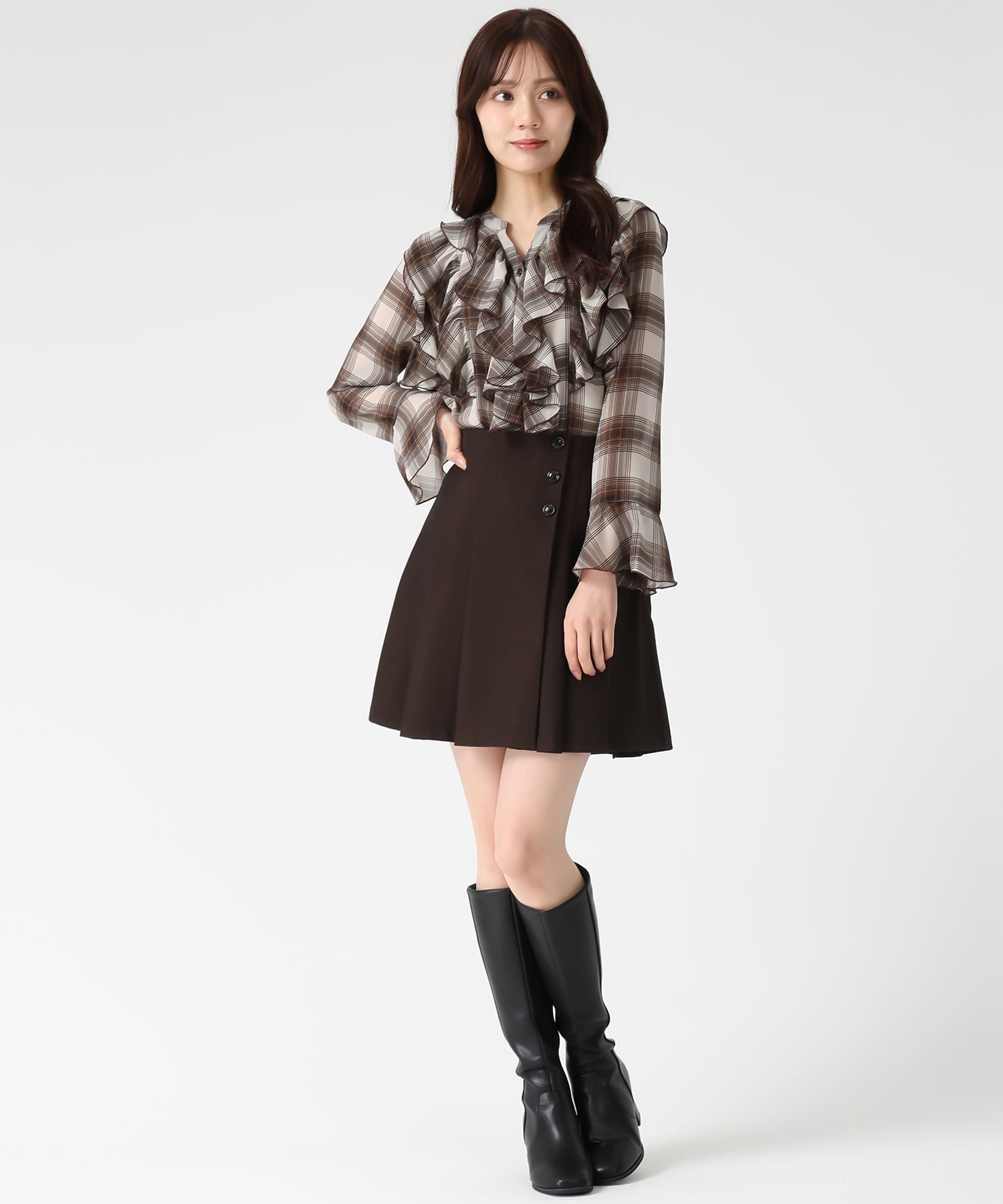 トランテアン ソン ドゥ モード 31 Sons de mode WEB限定 フリルチェックブラウス TT558103 （BROWN） BROWN