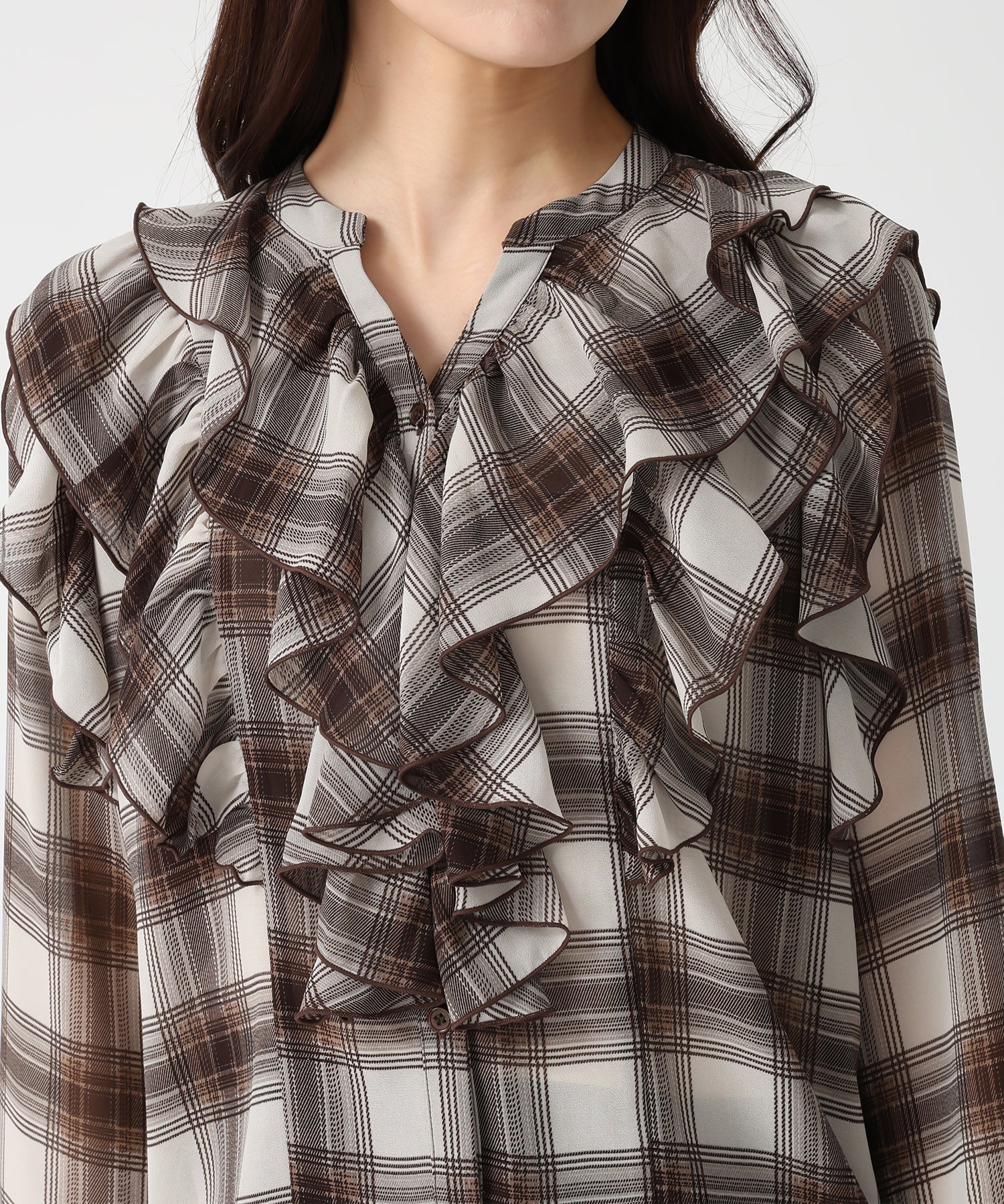 トランテアン ソン ドゥ モード 31 Sons de mode WEB限定 フリルチェックブラウス TT558103 （BROWN） BROWN