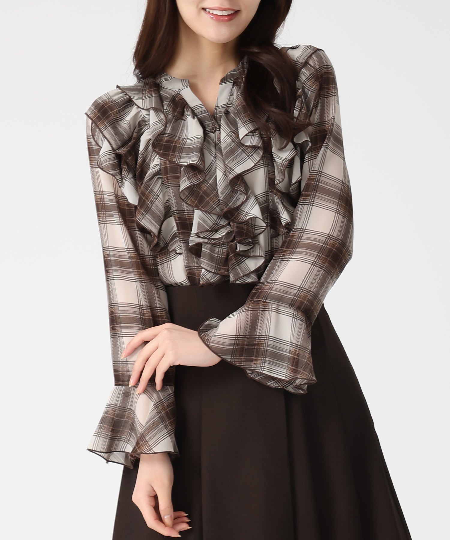 トランテアン ソン ドゥ モード 31 Sons de mode WEB限定 フリルチェックブラウス TT558103 （BROWN） BROWN