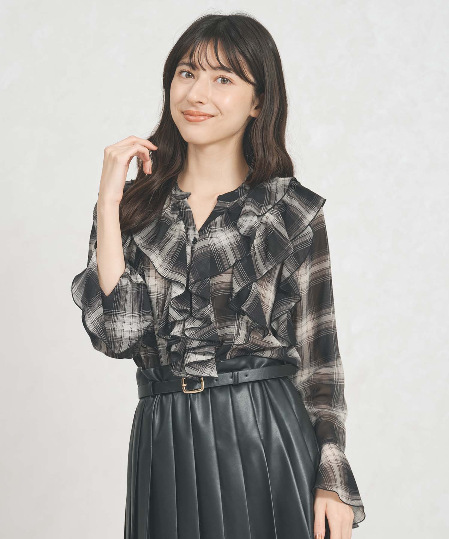 トランテアン ソン ドゥ モード 31 Sons de mode WEB限定 フリルチェックブラウス TT558103 （BLACK） BLACK