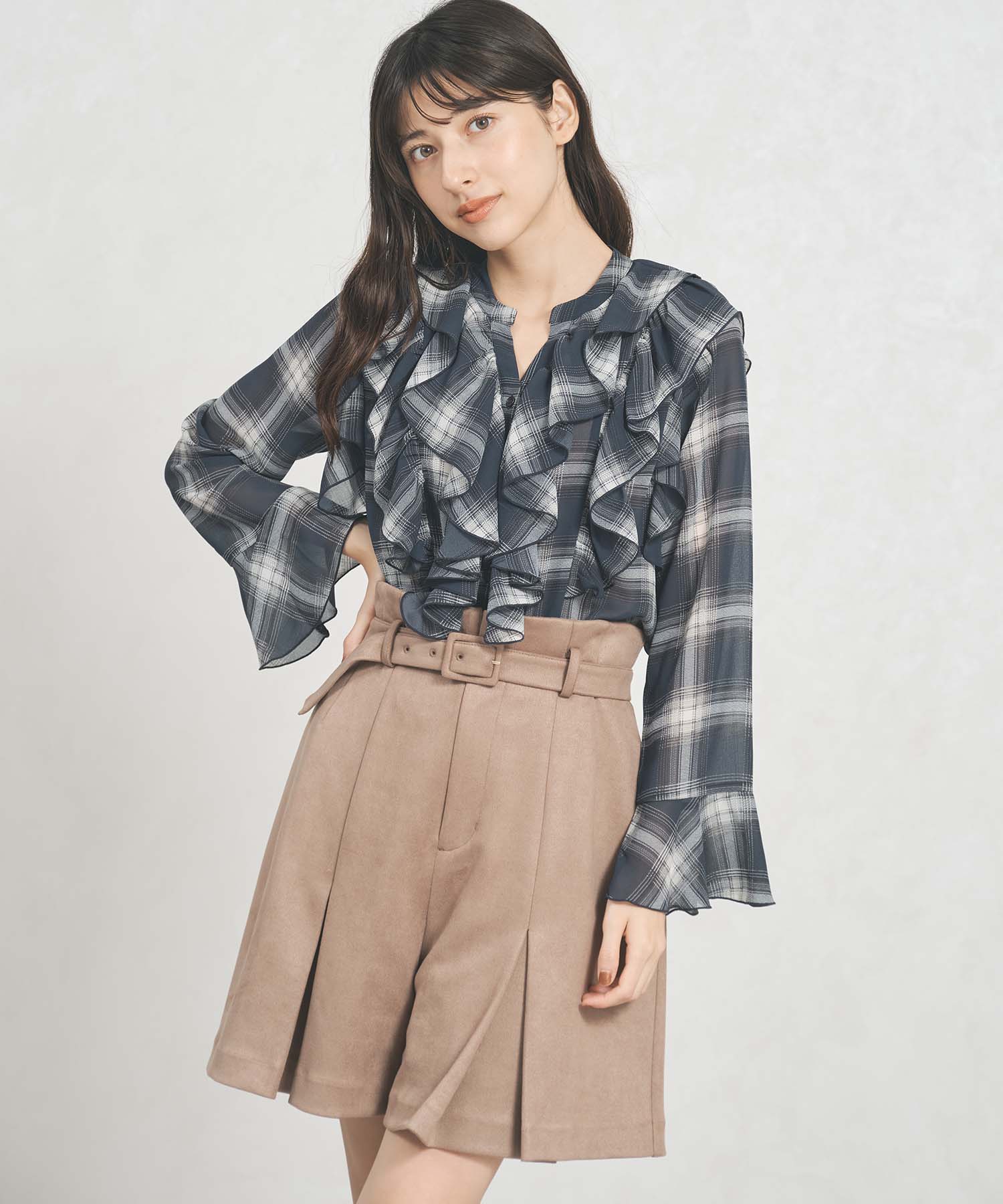 トランテアン ソン ドゥ モード 31 Sons de mode WEB限定 フリルチェックブラウス TT558103 （NAVY） NAVY