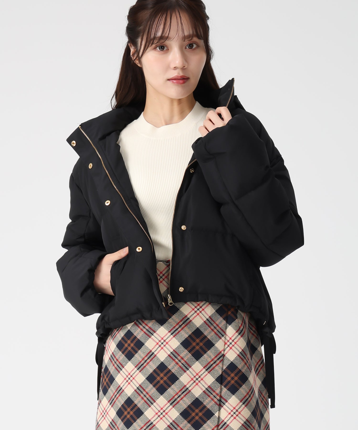 トランテアン ソン ドゥ モード 31 Sons de mode 2025秋冬新作 サイドリボンフード付ショートダウン TT548601 （BLACK） BLACK