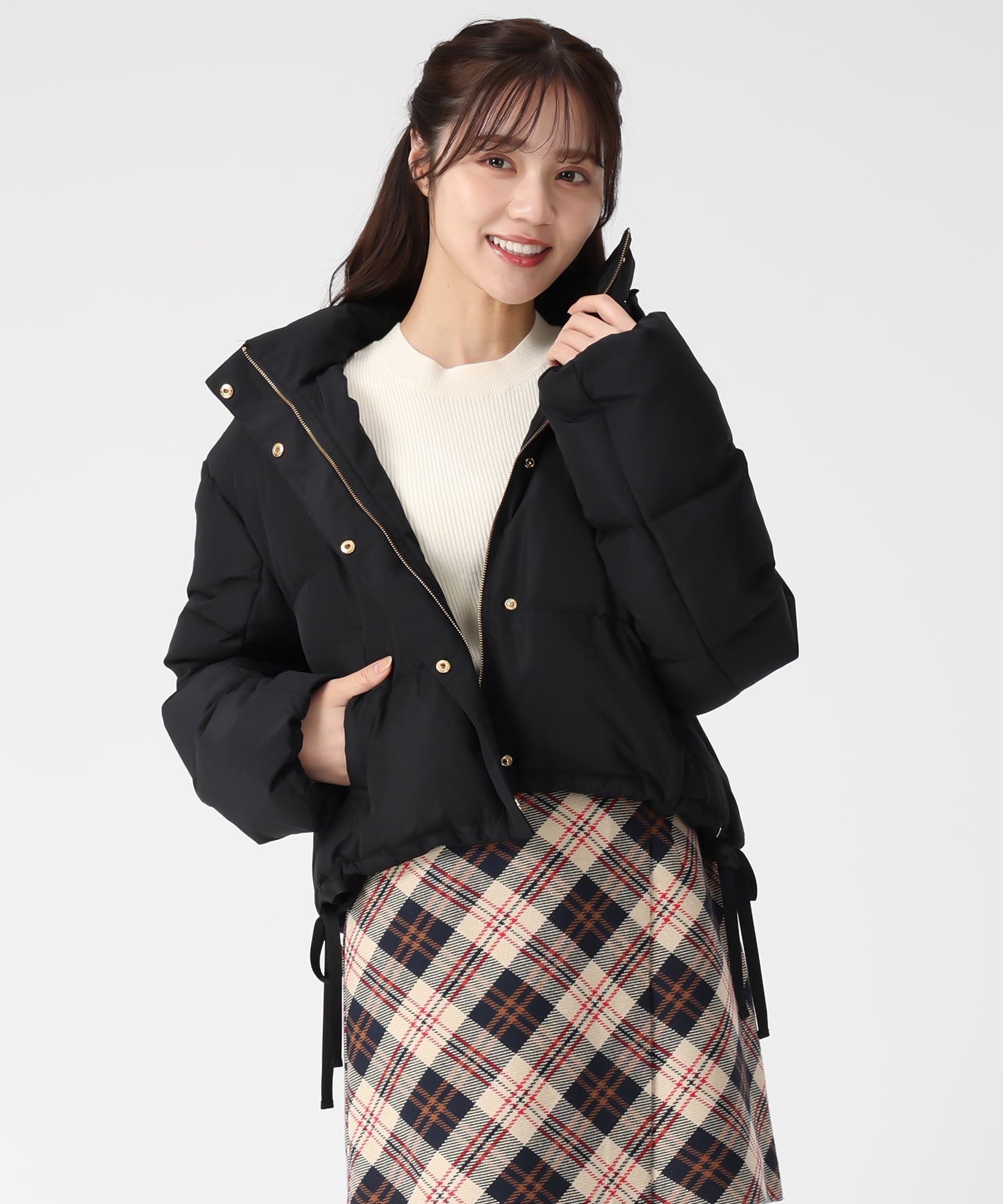 トランテアン ソン ドゥ モード 31 Sons de mode 2025秋冬新作 サイドリボンフード付ショートダウン TT548601 （BLACK） BLACK