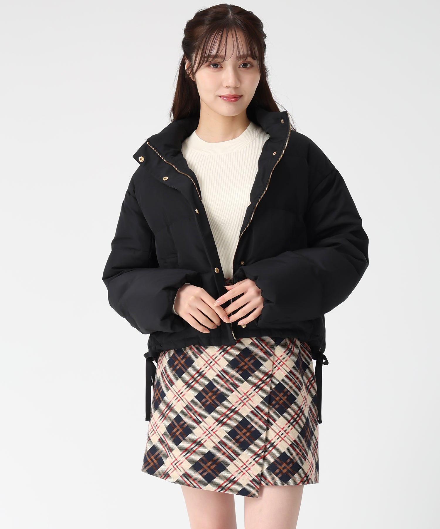 トランテアン ソン ドゥ モード 31 Sons de mode 2025秋冬新作 サイドリボンフード付ショートダウン TT548601 （BLACK） BLACK