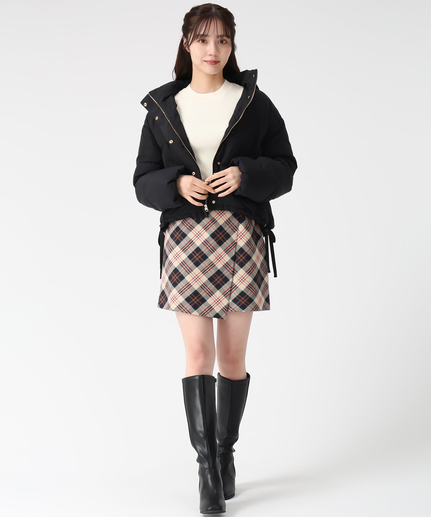 トランテアン ソン ドゥ モード 31 Sons de mode 2025秋冬新作 サイドリボンフード付ショートダウン TT548601 （BLACK） BLACK