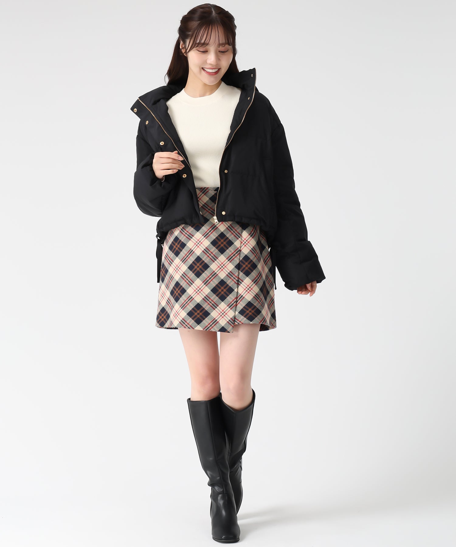 トランテアン ソン ドゥ モード 31 Sons de mode 2025秋冬新作 サイドリボンフード付ショートダウン TT548601 （BLACK） BLACK