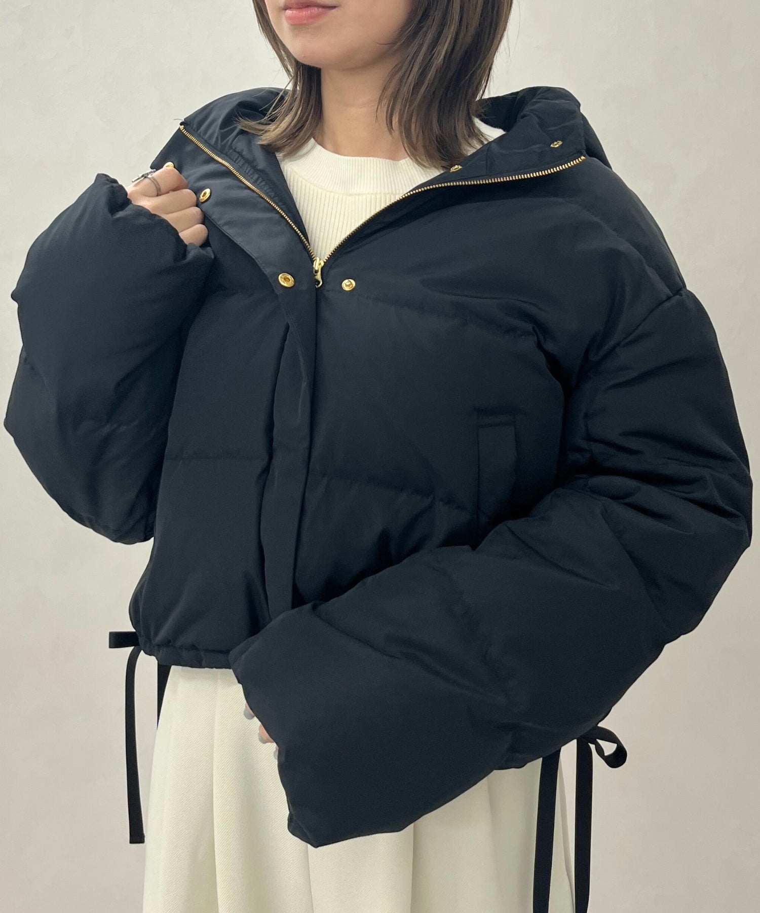 トランテアン ソン ドゥ モード 31 Sons de mode 2025秋冬新作 サイドリボンフード付ショートダウン TT548601 （BLACK） BLACK