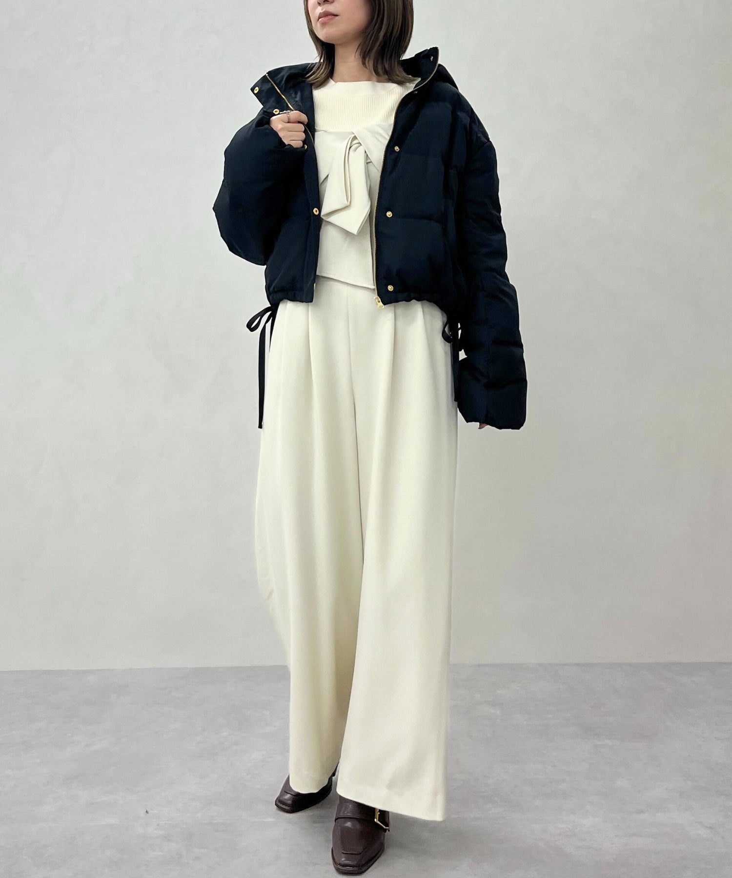 トランテアン ソン ドゥ モード 31 Sons de mode 2025秋冬新作 サイドリボンフード付ショートダウン TT548601 （BLACK） BLACK