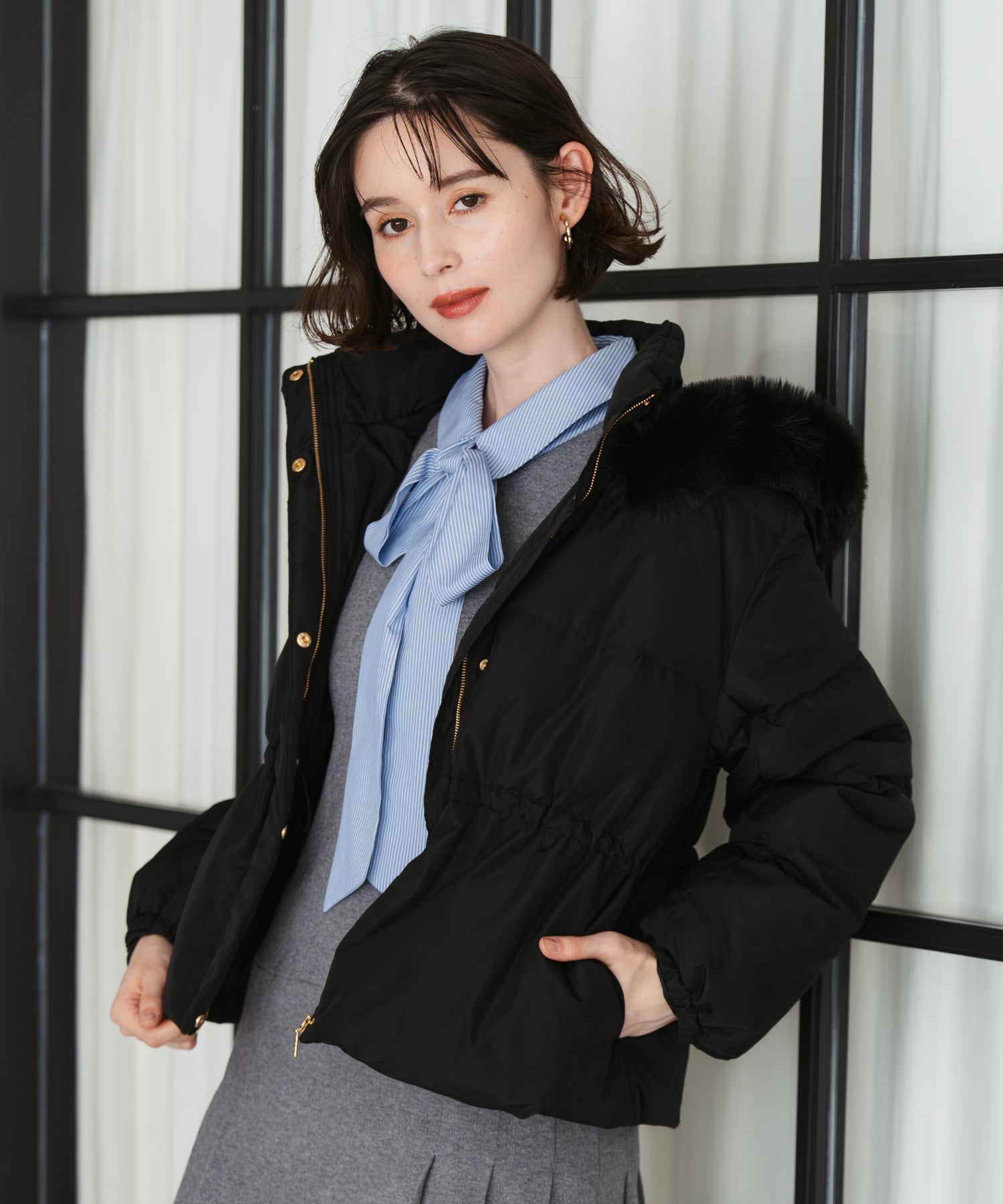 トランテアン ソン ドゥ モード 31 Sons de mode 2025秋冬新作 フードファー付ショートダウン TT548602 （BLACK） BLACK