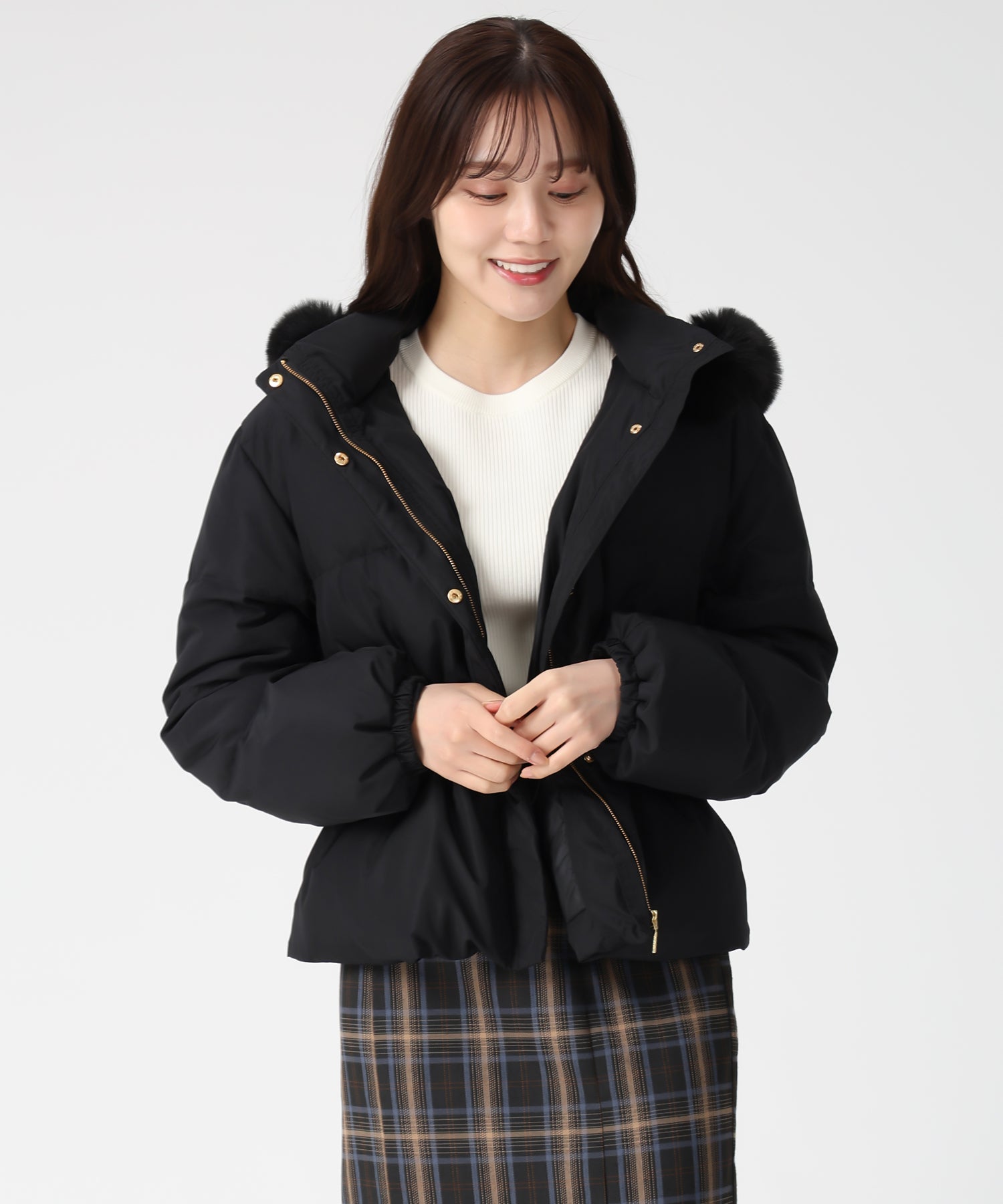 トランテアン ソン ドゥ モード 31 Sons de mode 2025秋冬新作 フードファー付ショートダウン TT548602 （BLACK） BLACK