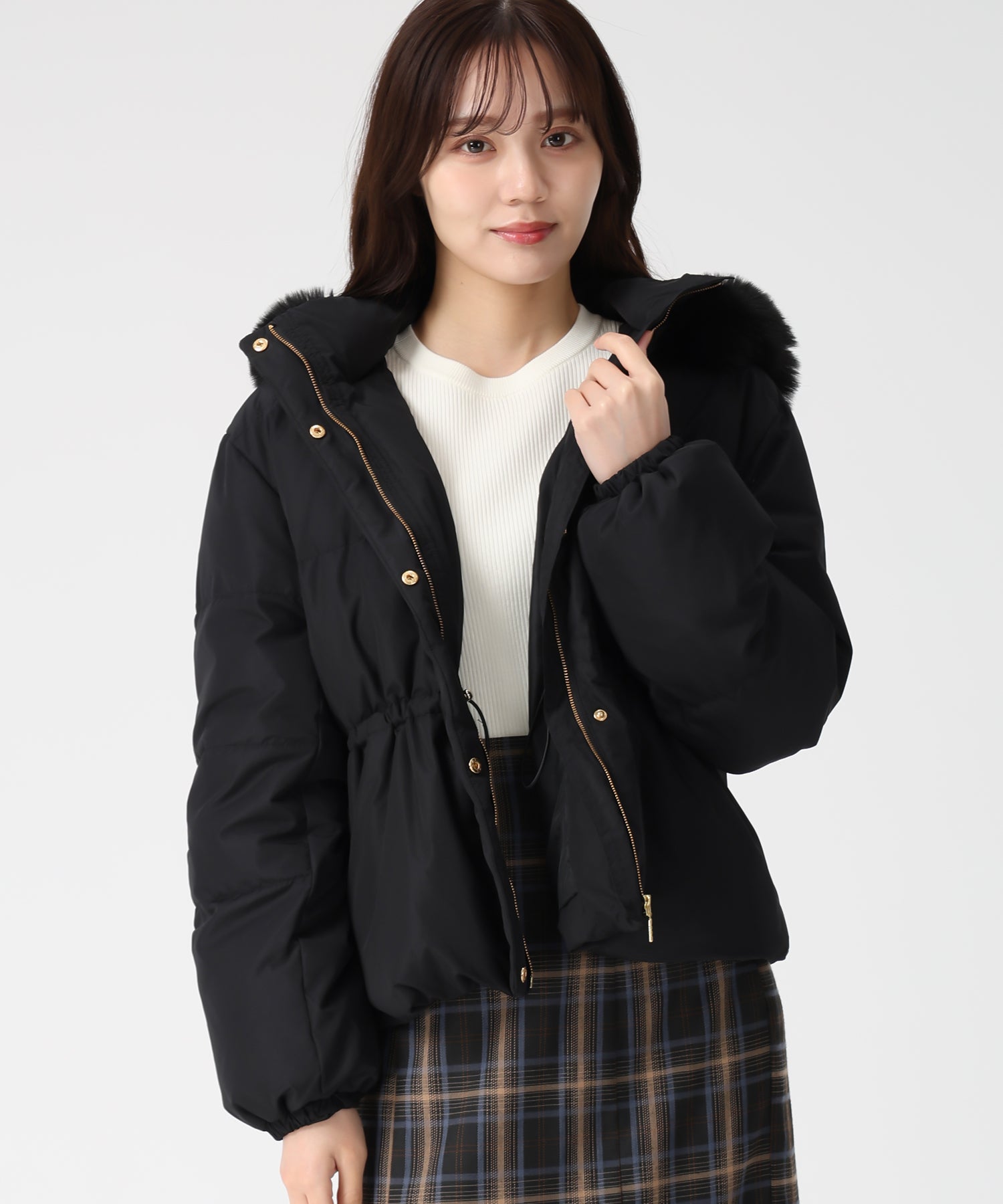 トランテアン ソン ドゥ モード 31 Sons de mode 2025秋冬新作 フードファー付ショートダウン TT548602 （BLACK） BLACK