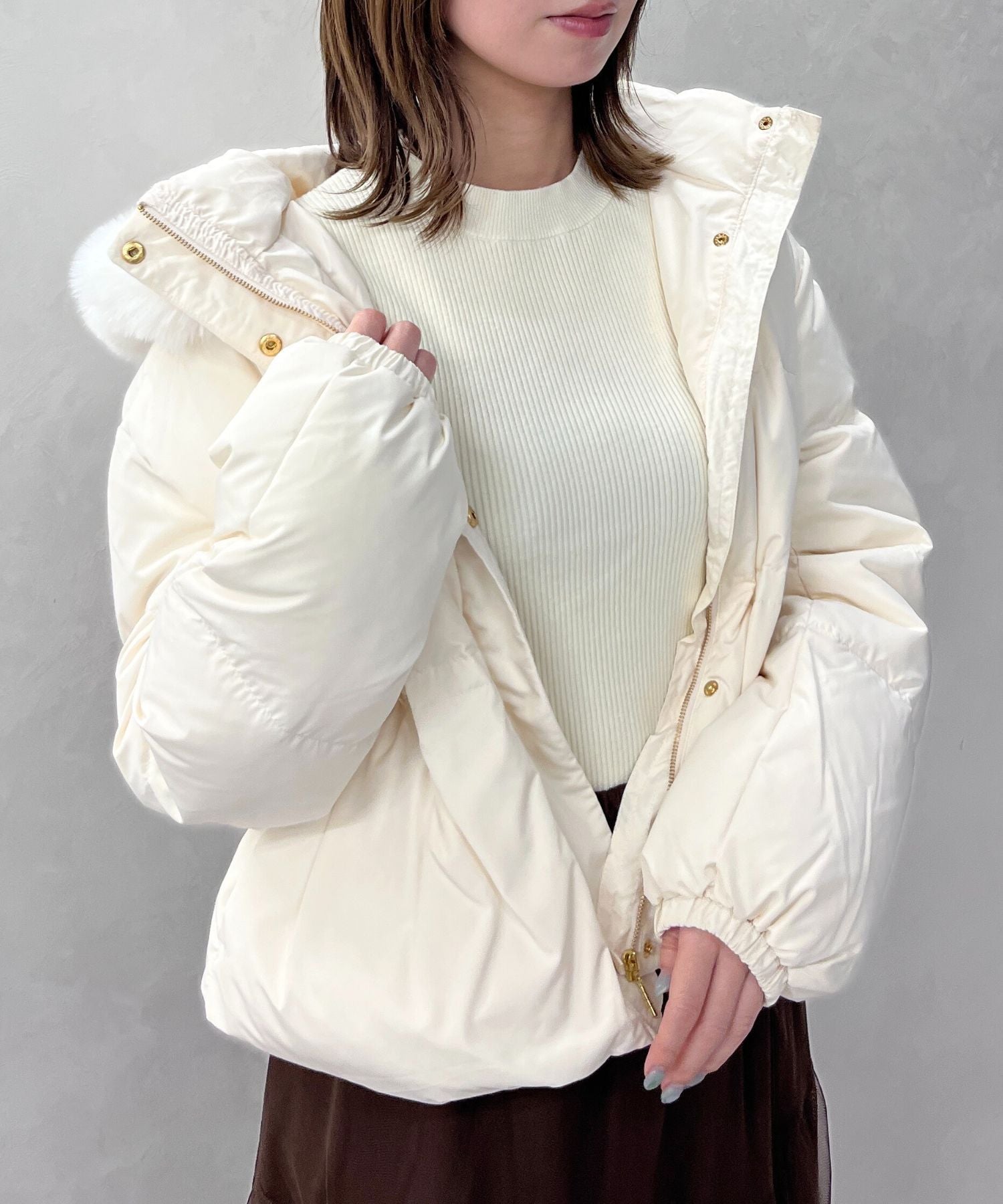 トランテアン ソン ドゥ モード 31 Sons de mode 2025秋冬新作 フードファー付ショートダウン TT548602 （IVORY） IVORY