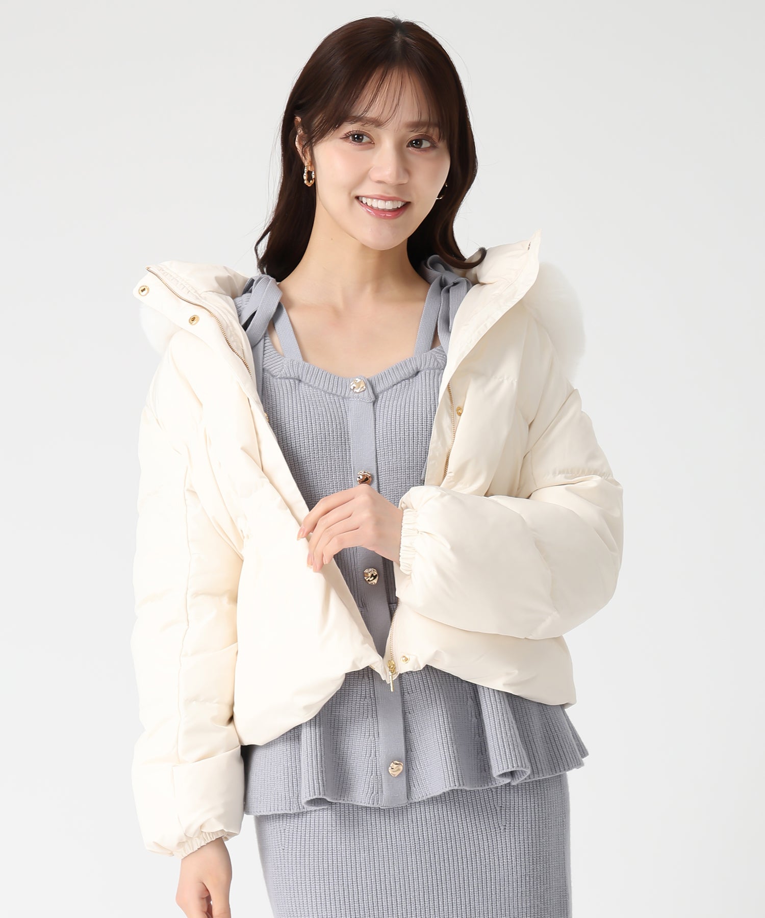 トランテアン ソン ドゥ モード 31 Sons de mode 2025秋冬新作 フードファー付ショートダウン TT548602 （IVORY） IVORY