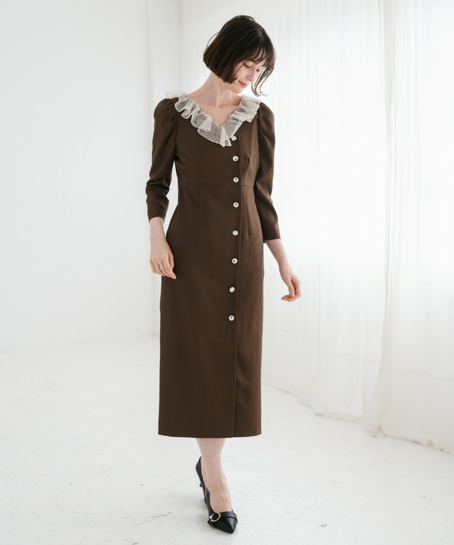 トランテアン ソン ドゥ モード 31 Sons de mode 2025秋冬新作 レースフリルワンピース TT547405 （BROWN） BROWN