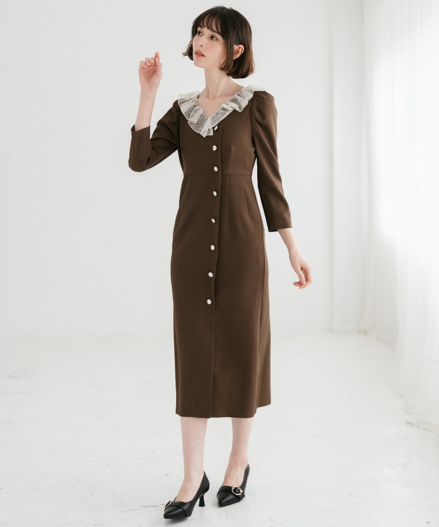 トランテアン ソン ドゥ モード 31 Sons de mode 2025秋冬新作 レースフリルワンピース TT547405 （BROWN） BROWN