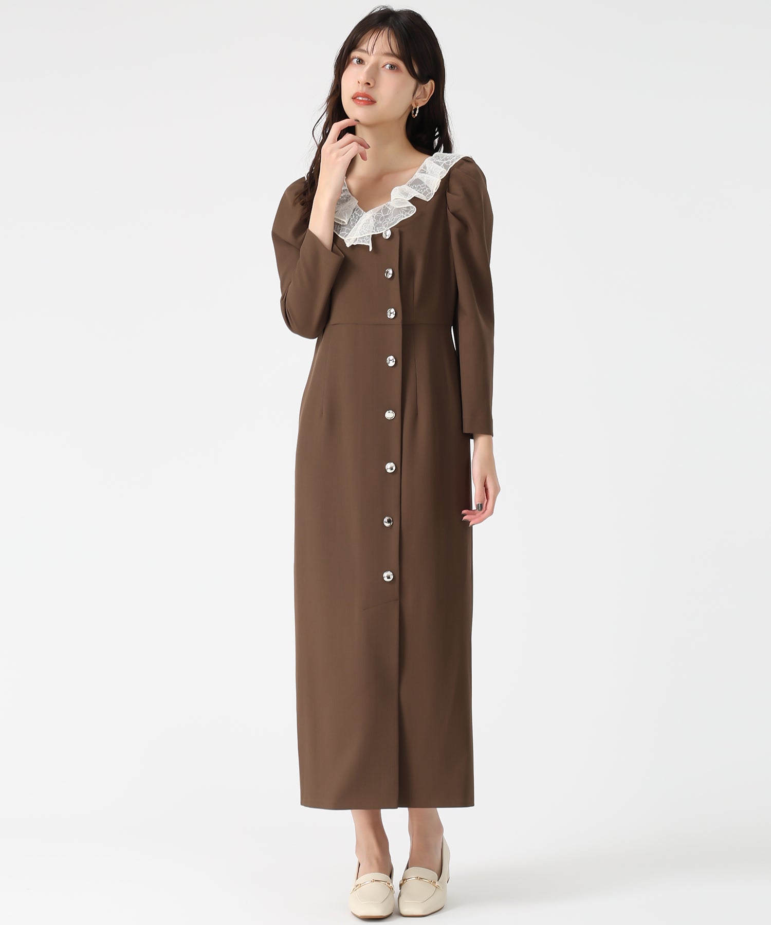 トランテアン ソン ドゥ モード 31 Sons de mode 2025秋冬新作 レースフリルワンピース TT547405 （BROWN） BROWN