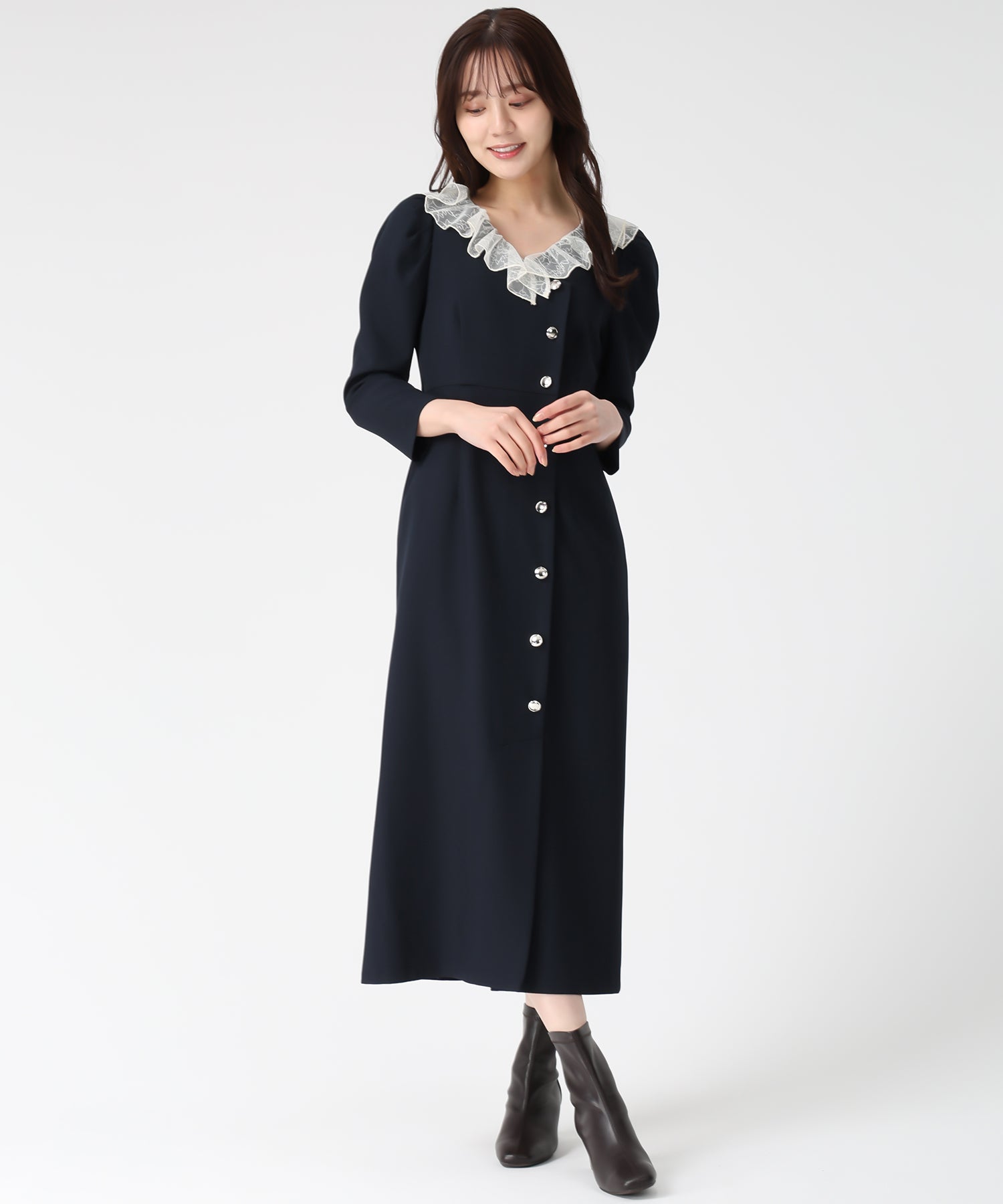 トランテアン ソン ドゥ モード 31 Sons de mode 2025秋冬新作 レースフリルワンピース TT547405 （NAVY） NAVY